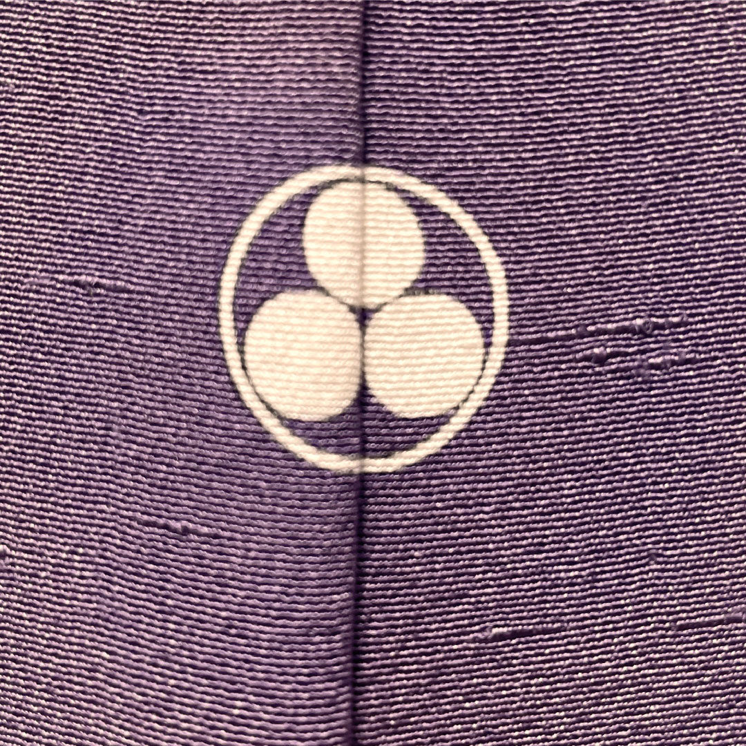 色無地 正絹 身丈164cm 裄丈68cm 葵色（あおいいろ） 紬地 一つ紋 丸に三ツ星 袷 Aランク 紫系 1114001933420