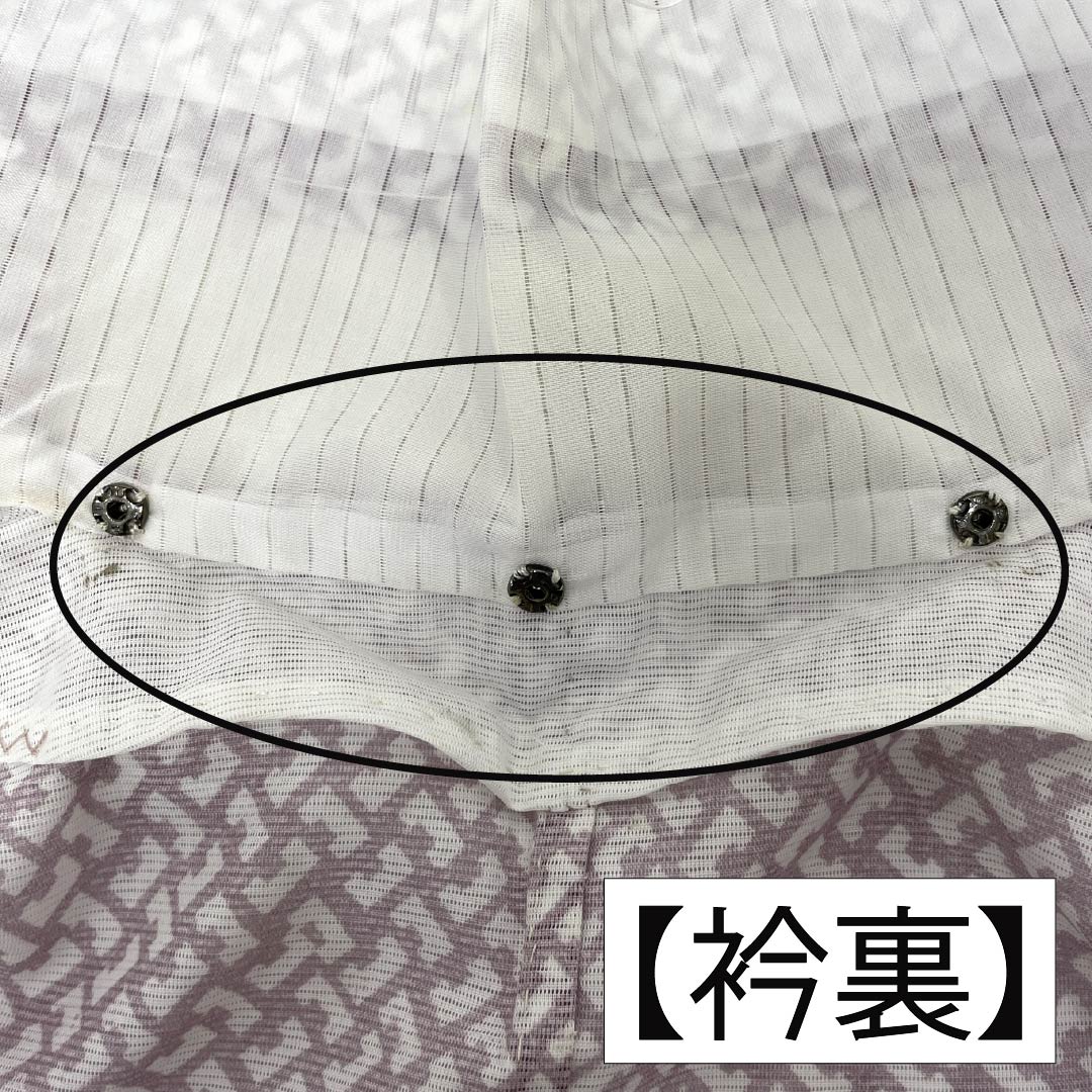 夏物 ポリエステル 小紋 身丈148.5cm 裄丈61cm 半色（はしたいろ） 抽象模様 洗える着物 絽 Aランク 紫系 1132002513120