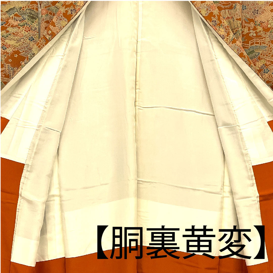 小紋 身丈163.5cm 裄丈67cm 袷  茶屋辻模様  正絹 Sランク 朱系 1115001642416