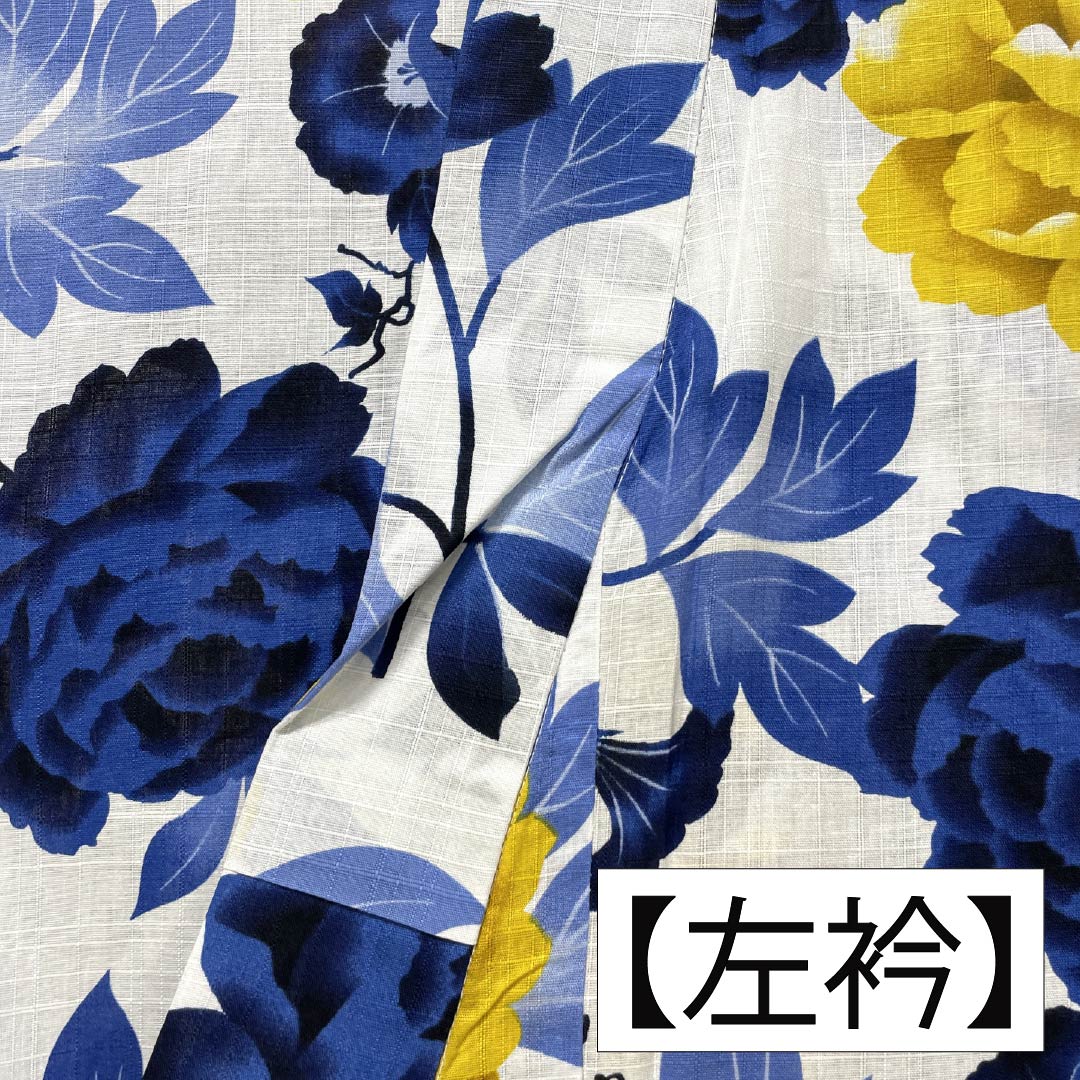 （新品未使用品）浴衣 木綿 身丈163.5cm 裄丈69cm NEWランク 単衣 白系 型染 牡丹 未使用品 1118006801411