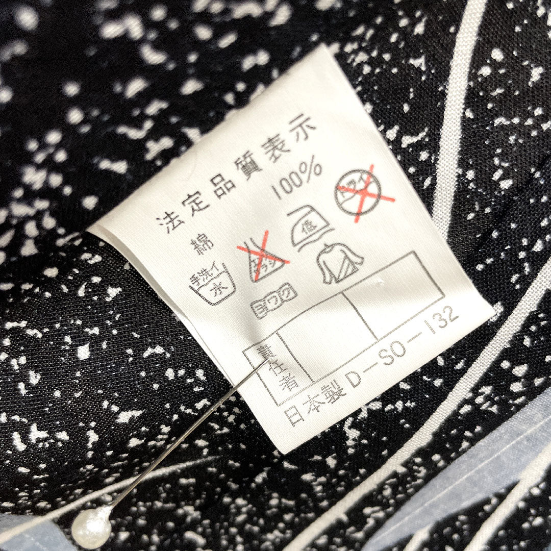 浴衣 木綿 身丈168.5cm 裄丈63cm Sランク 単衣 黒系 芍薬 1118004622510