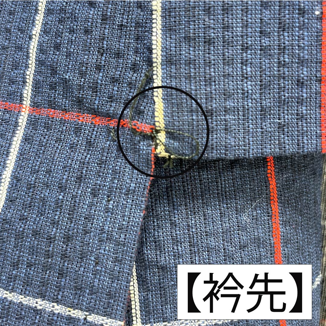 浴衣 木綿 身丈142cm 裄丈63cm Bランク 単衣 紺系 しじら織 紅白格子 1118005834118