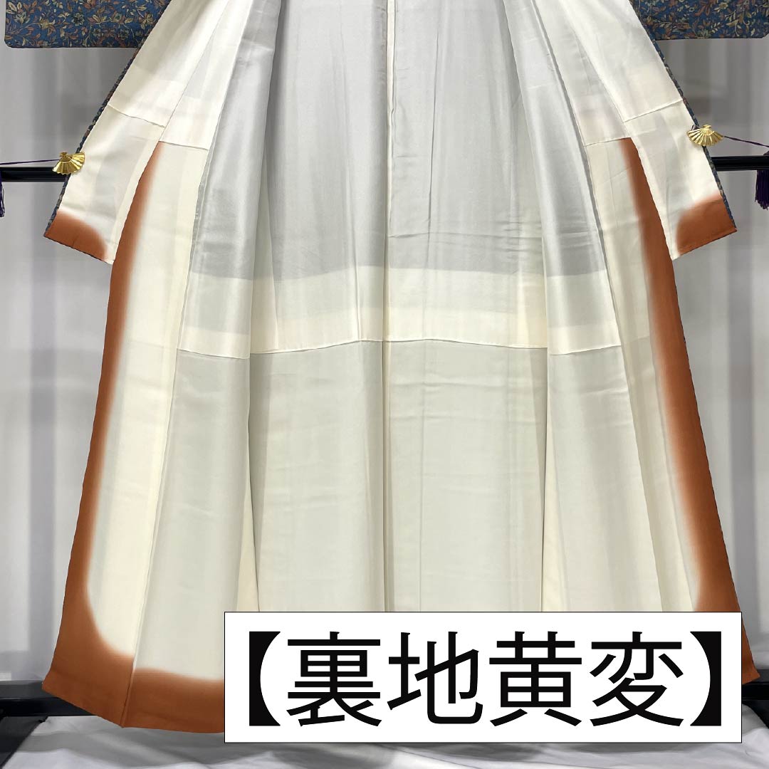 Komon silk S-rank kimono, length 158cm, sleeve length 63cm, lined, blue-tinted chintz, blue-toned, 1115006632317