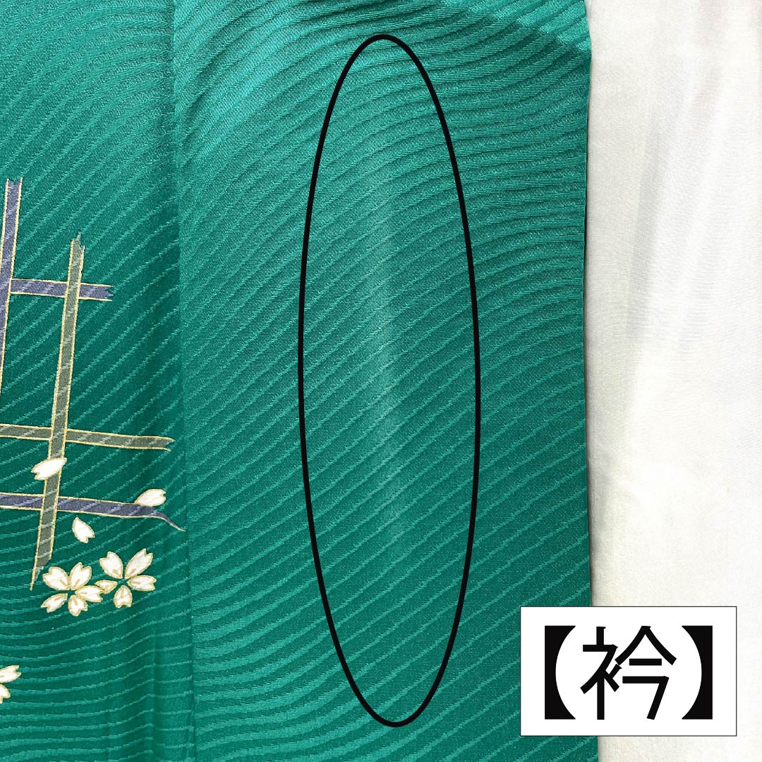 振袖 正絹 Aランク 身丈161cm 裄丈63.5cm 袷 真鴨色（まかもいろ） 吉祥文様 鳳凰 梅 桜 橘 緑系 1113002253419