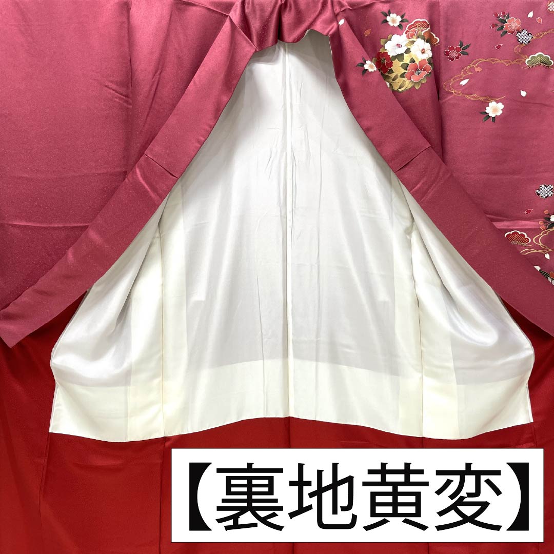 振袖 正絹 Aランク 身丈153.5cm 裄丈64cm 袷 紅鶸色（べにひわいろ） 京友禅 花丸文 牡丹 ソフトガード加工 ピンク系 1113002843213