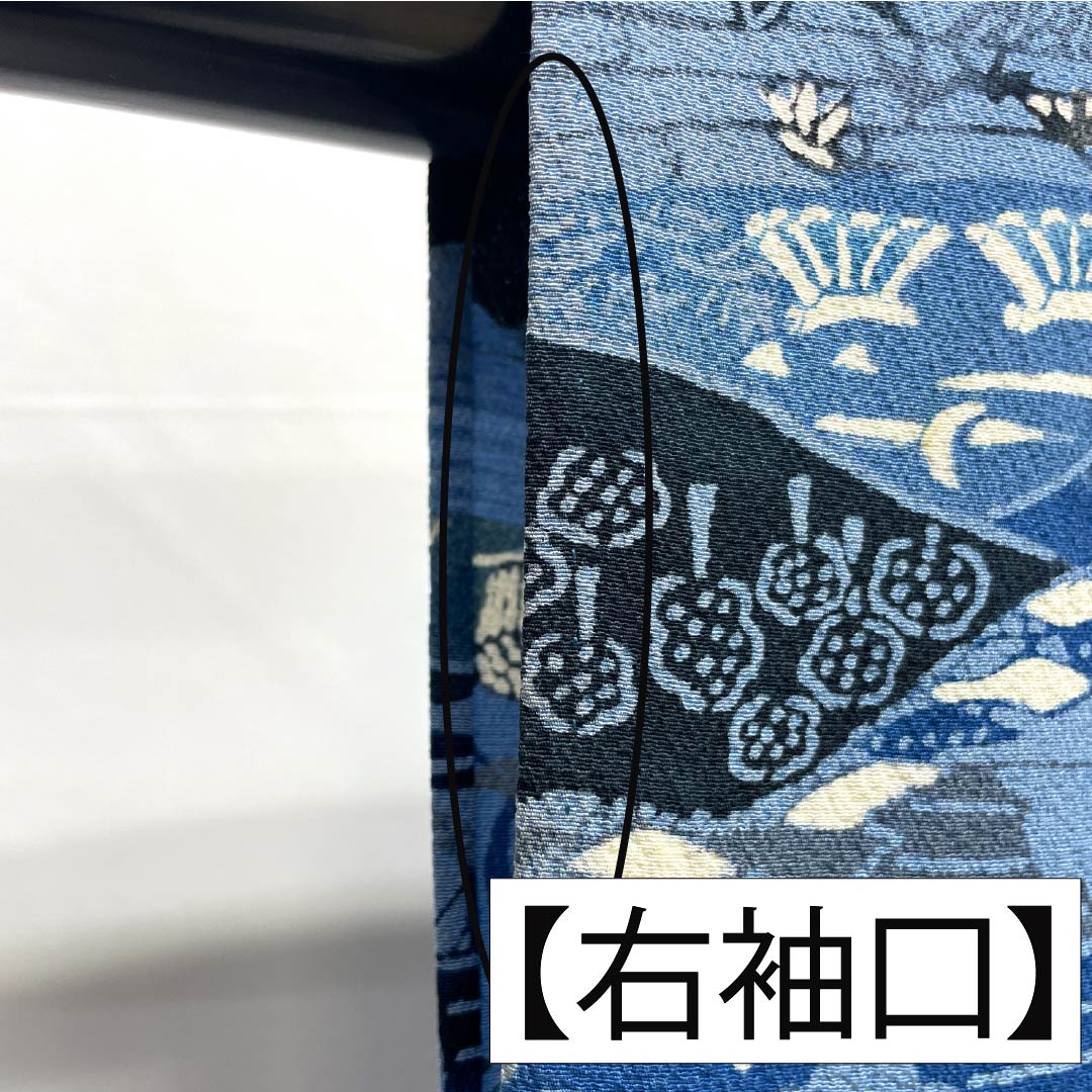 小紋 正絹 身丈154cm 裄丈64.5cm 単衣 空色（そらいろ） 型染 藍型調 吉祥文様 Bランク 青系 1115005614217