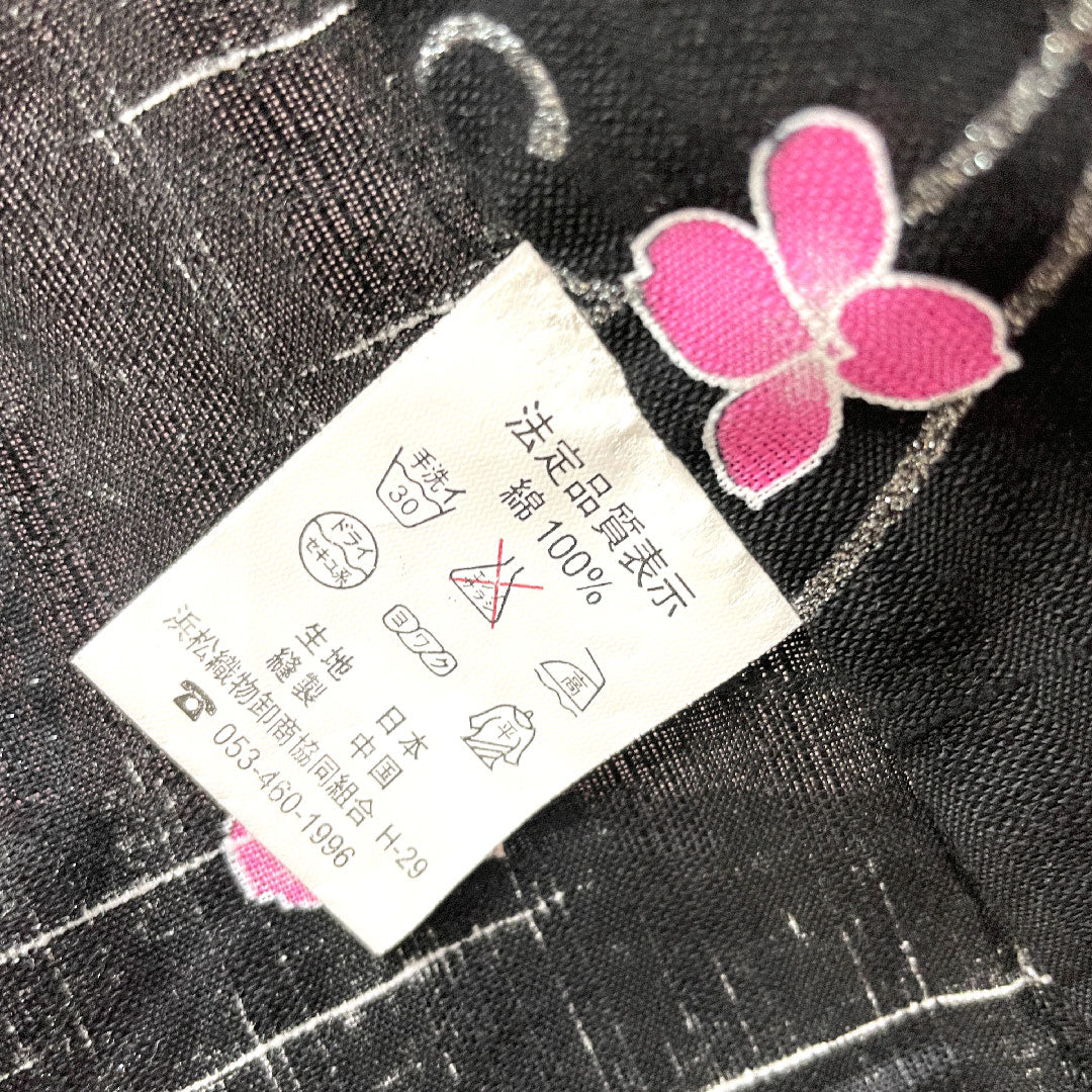 Yukata Cotton Length 165.5cm Sleeve length 64.5cm S rank Single layer Black Rose Cherry blossom 1118004512510
