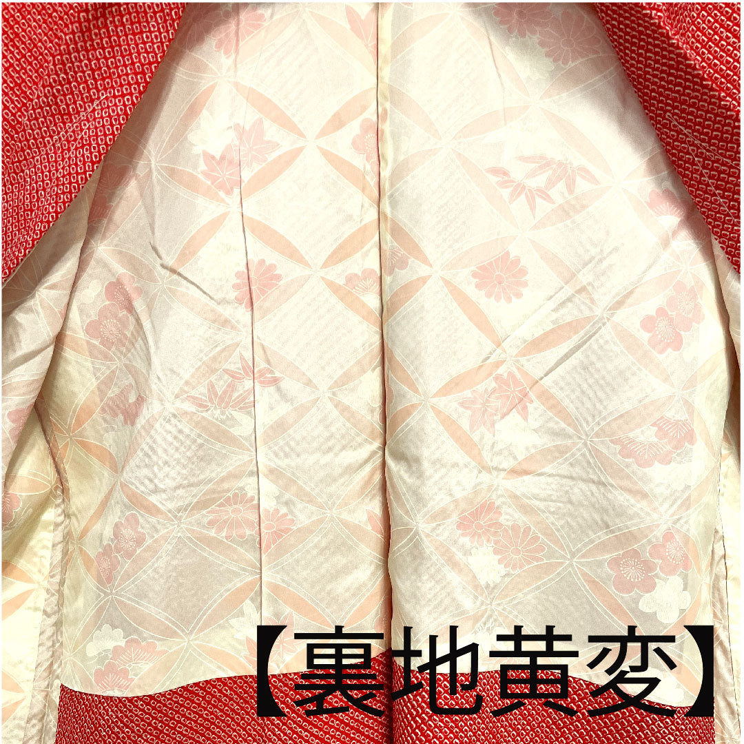 羽織 身丈86cm 裄丈63cm 土耳古赤色 絞り 正絹 Sランク 袷 赤系 1117000292912