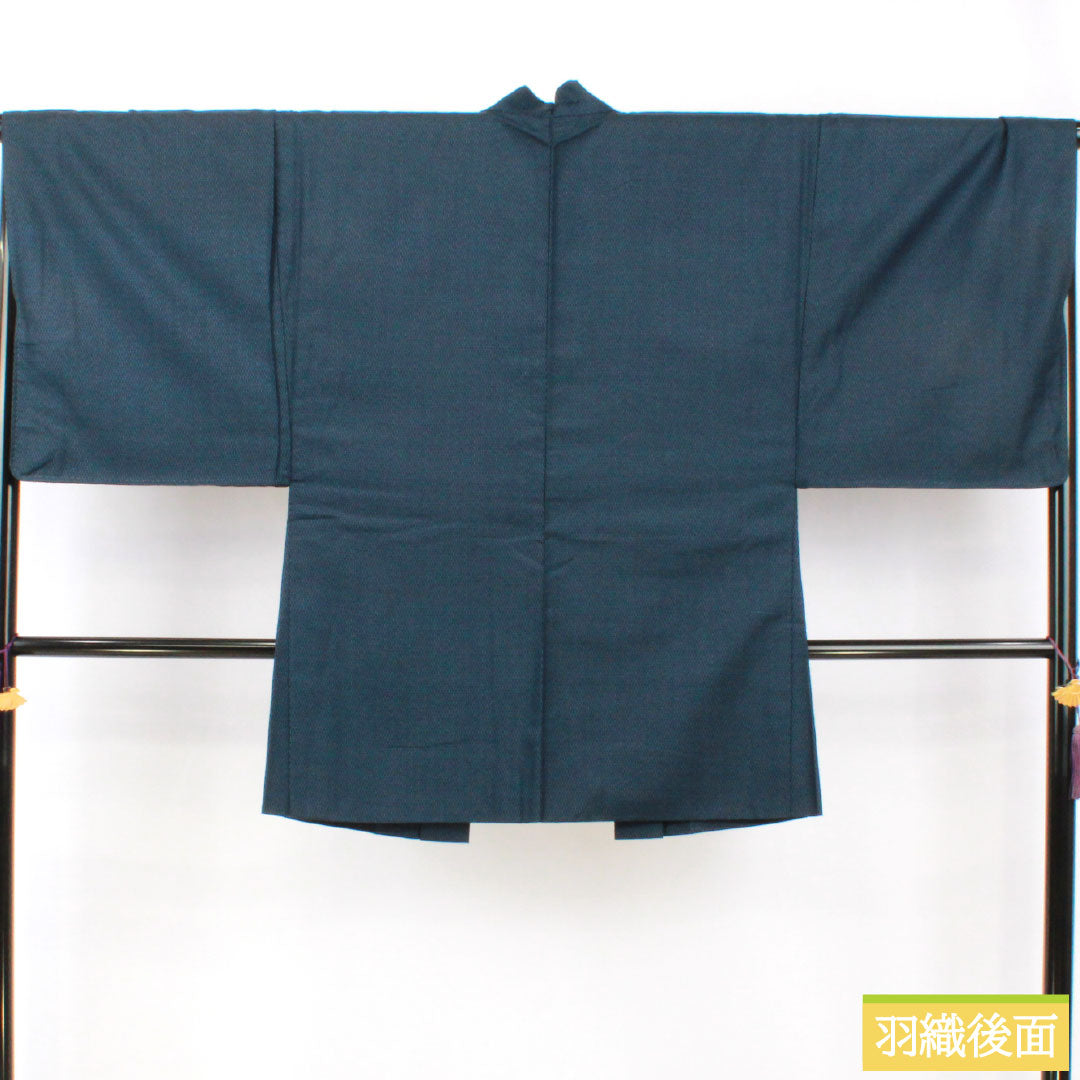 Men's Pure Silk A-Rank Kimono, Length 140cm, Sleeve Length 67.5cm, Tsumugi Pongee with Tortoiseshell Pattern, Lined, Blue, Item Number 1119001773417