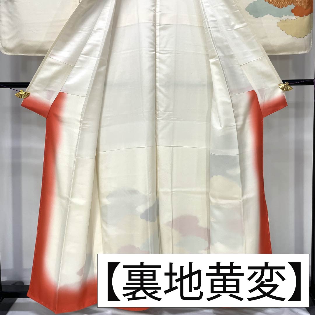 訪問着 正絹 Aランク 袷 身丈157.5cm 裄丈62cm 乳白色（にゅうはくしょく） 京友禅 雲取り しつけ糸付き 白系 1112006563311