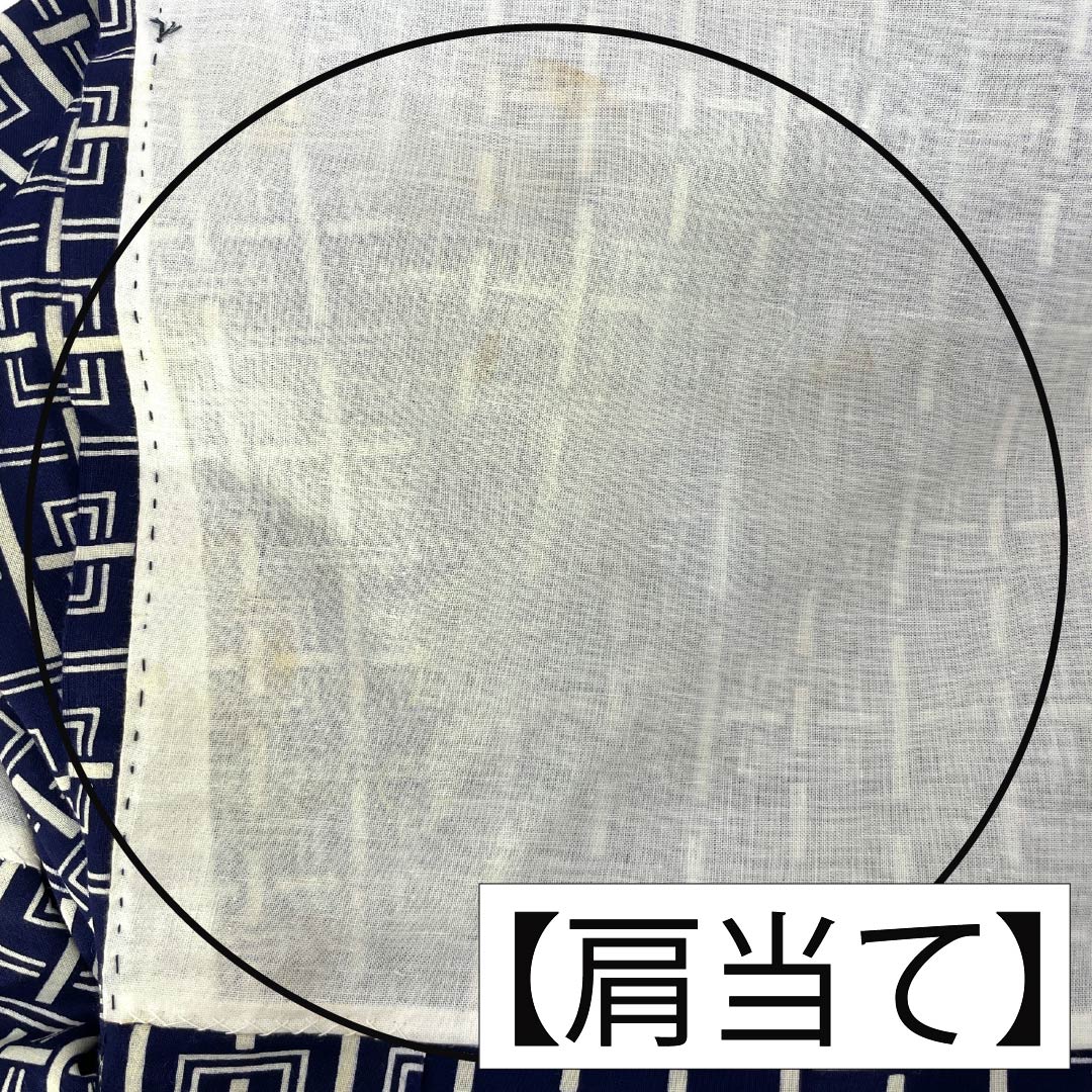 メンズ浴衣 木綿 Aランク 身丈146cm 裄丈69cm 濃紺色（のうこんいろ） 幾何学模様 居敷当て付き 単衣 紺系 1138000543418
