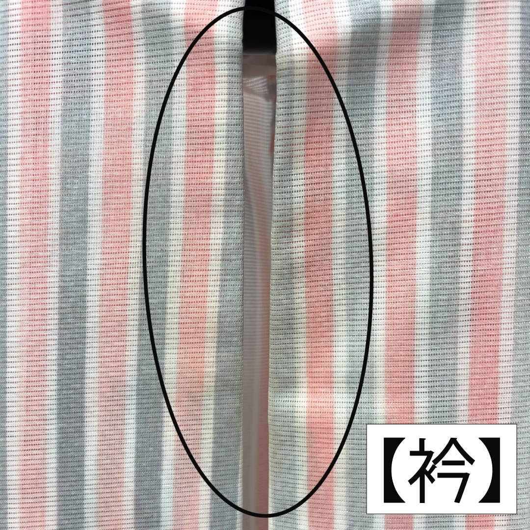 夏物 ポリエステル 小紋 Aランク 身丈156cm 裄丈62.5cm 曙色（あけぼのいろ） 白銅色（はくどういろ） 縞ぼかし 洗える着物 絽 マルチカラー 1132003383328