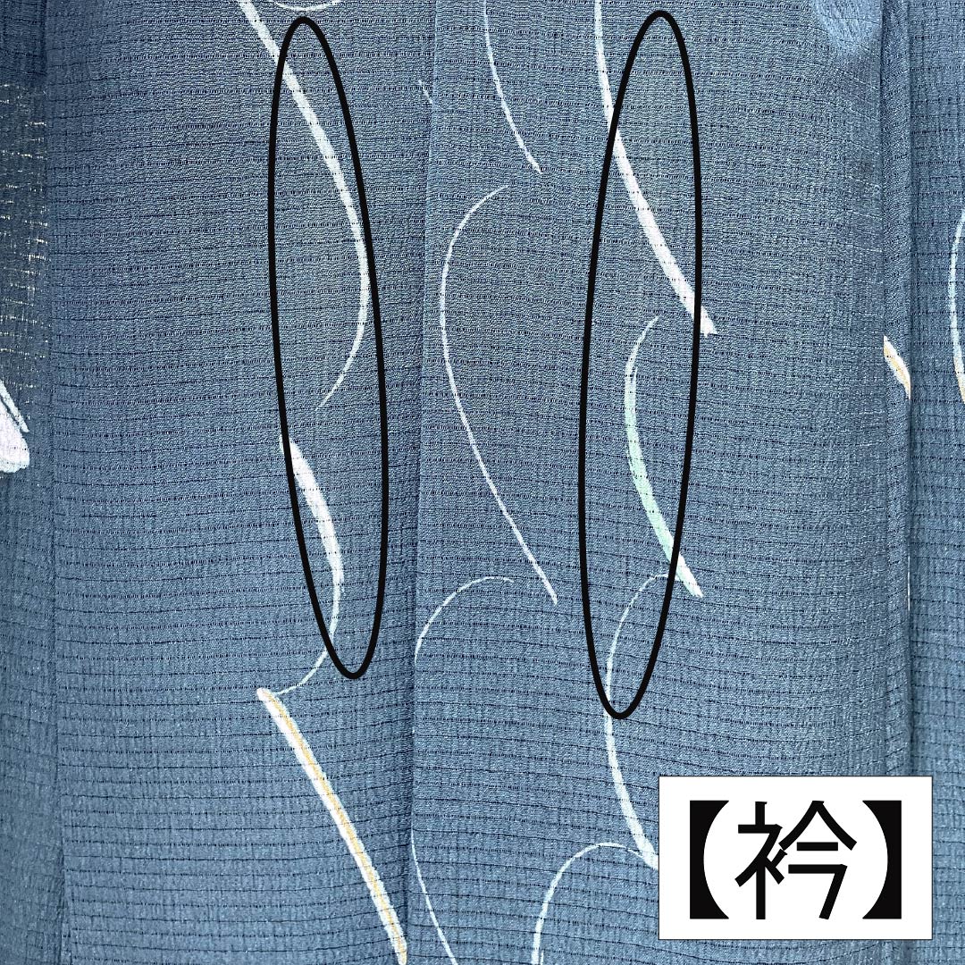 夏物 ポリエステル 小紋 身丈168cm 裄丈66cm 紺鉄色（こんてついろ） 抽象模様 洗える着物 絽 Aランク 紺系 1132002643518