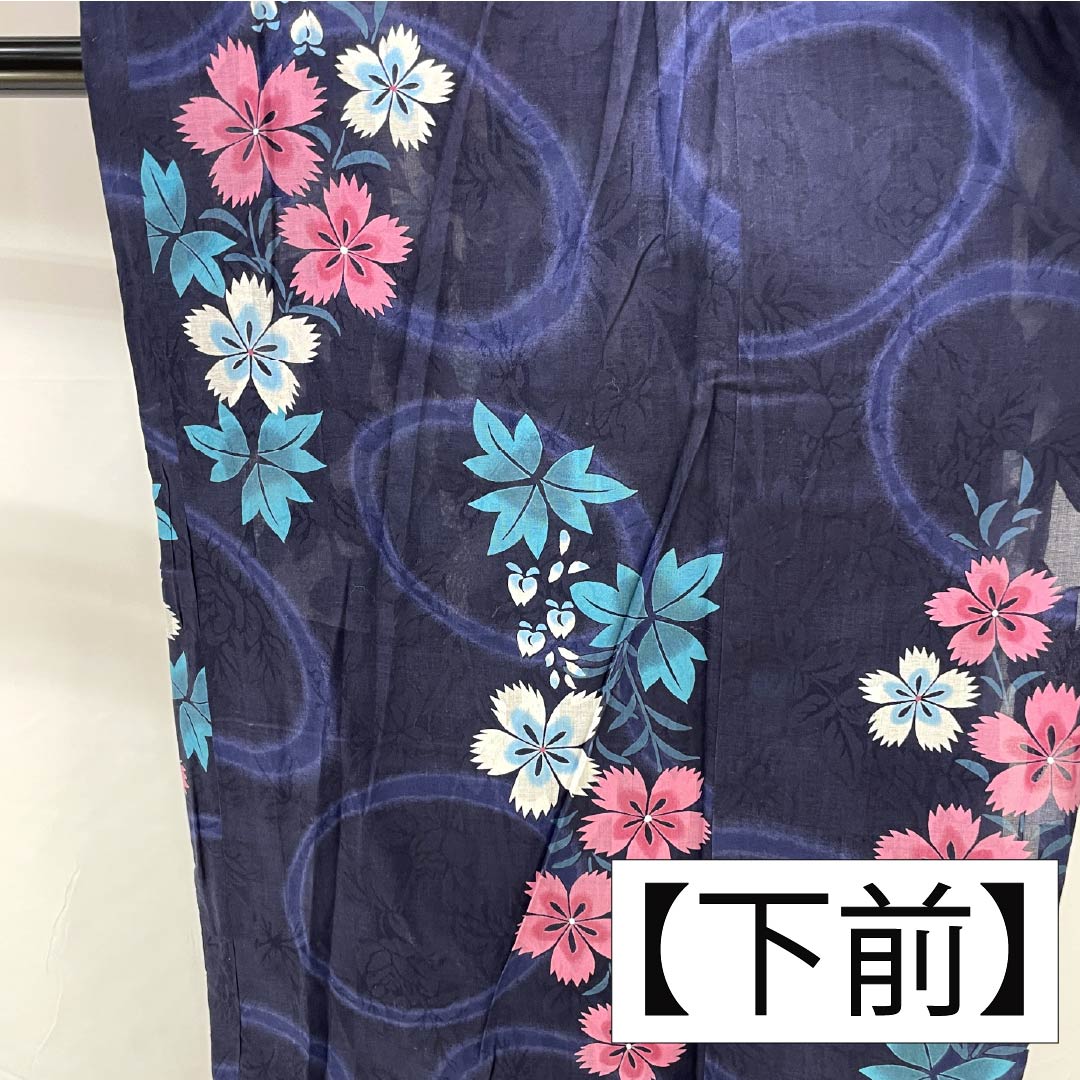 Yukata (Cotton) Length: 162cm, Sleeve Length: 69cm, S Rank, Gauze, Navy Blue, Brown (Kachiiro), Pink, 1118006402418