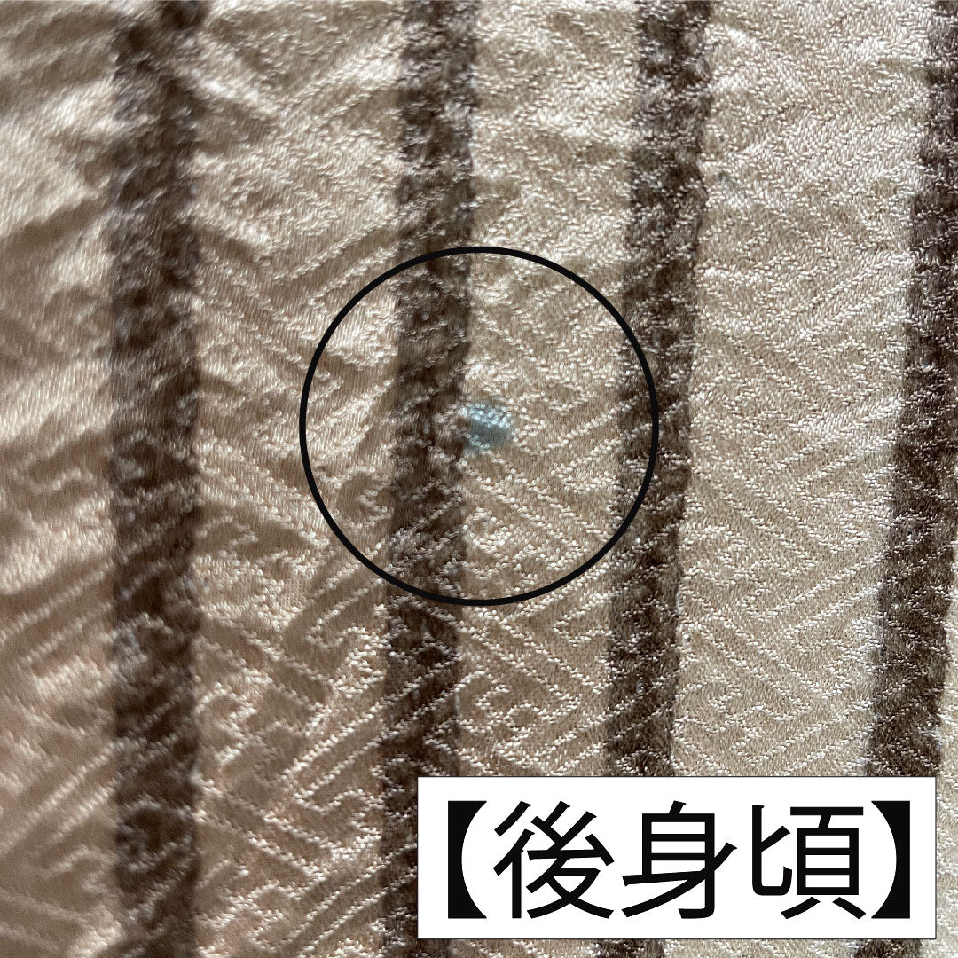 Homongi, pure silk, lined, length 165cm, sleeve length 63cm, earth color, stripes, bush clover, A rank, brown, 1112005743514