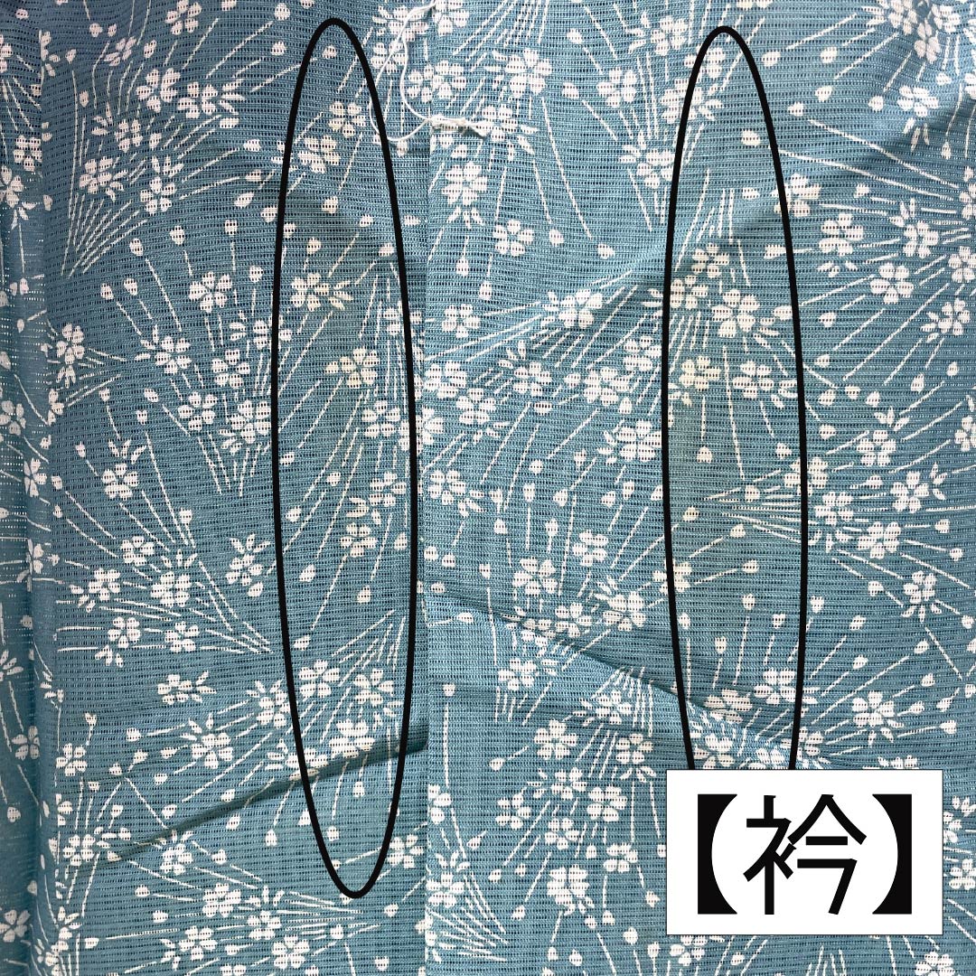 夏物 ポリエステル 小紋 身丈161cm 裄丈64cm 水浅葱色（みずあさぎいろ） 小花 洗える着物 絽 Aランク 水色系 1132002473424