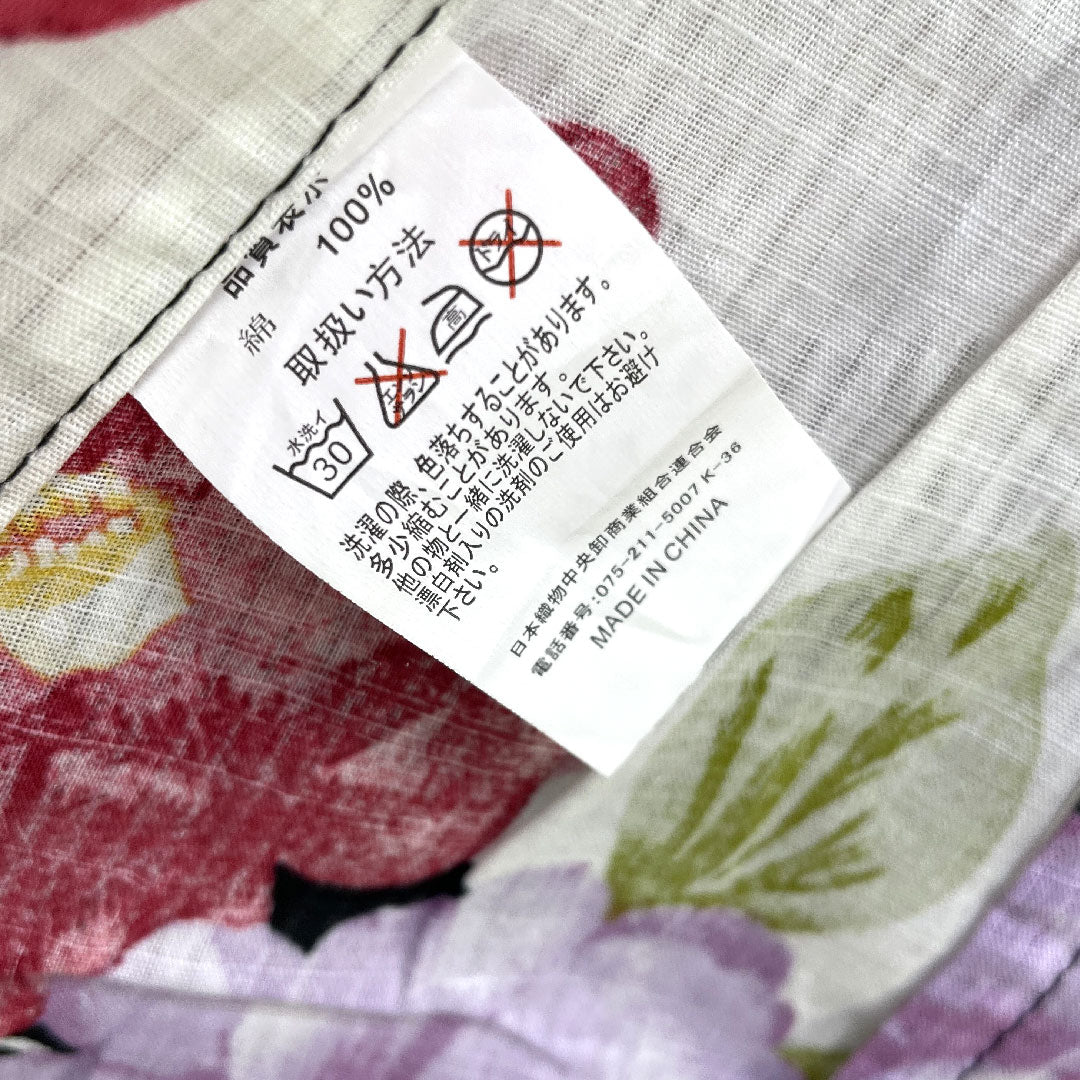 浴衣 木綿 身丈163.5cm 裄丈64cm Sランク 単衣 モノトーン 椿 1118005092427