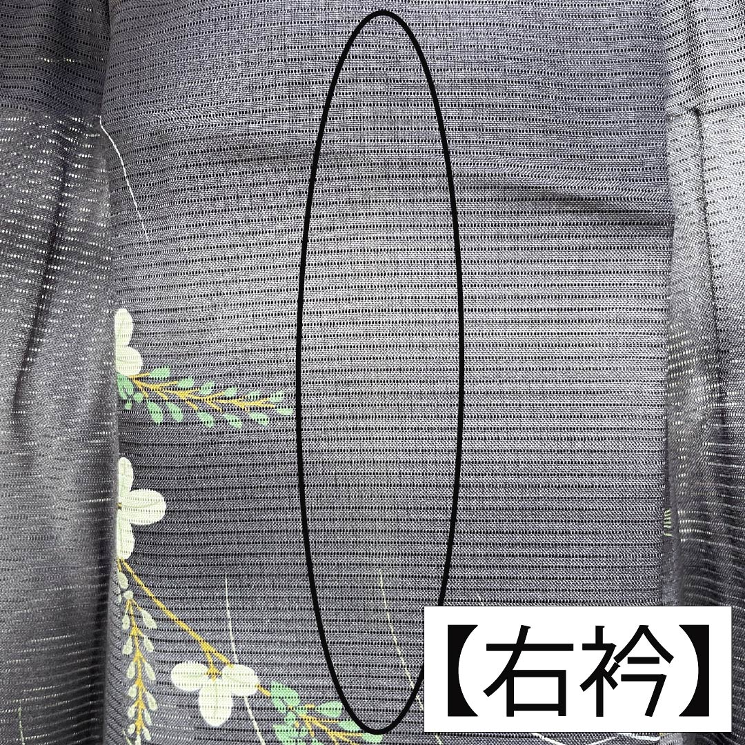 夏物 ポリエステル 小紋 Aランク 身丈159.5cm 裄丈65cm 深滅紫色（ふかきけしむらさきいろ） 洗える着物 秋草模様 絽 紫系 1132005573320