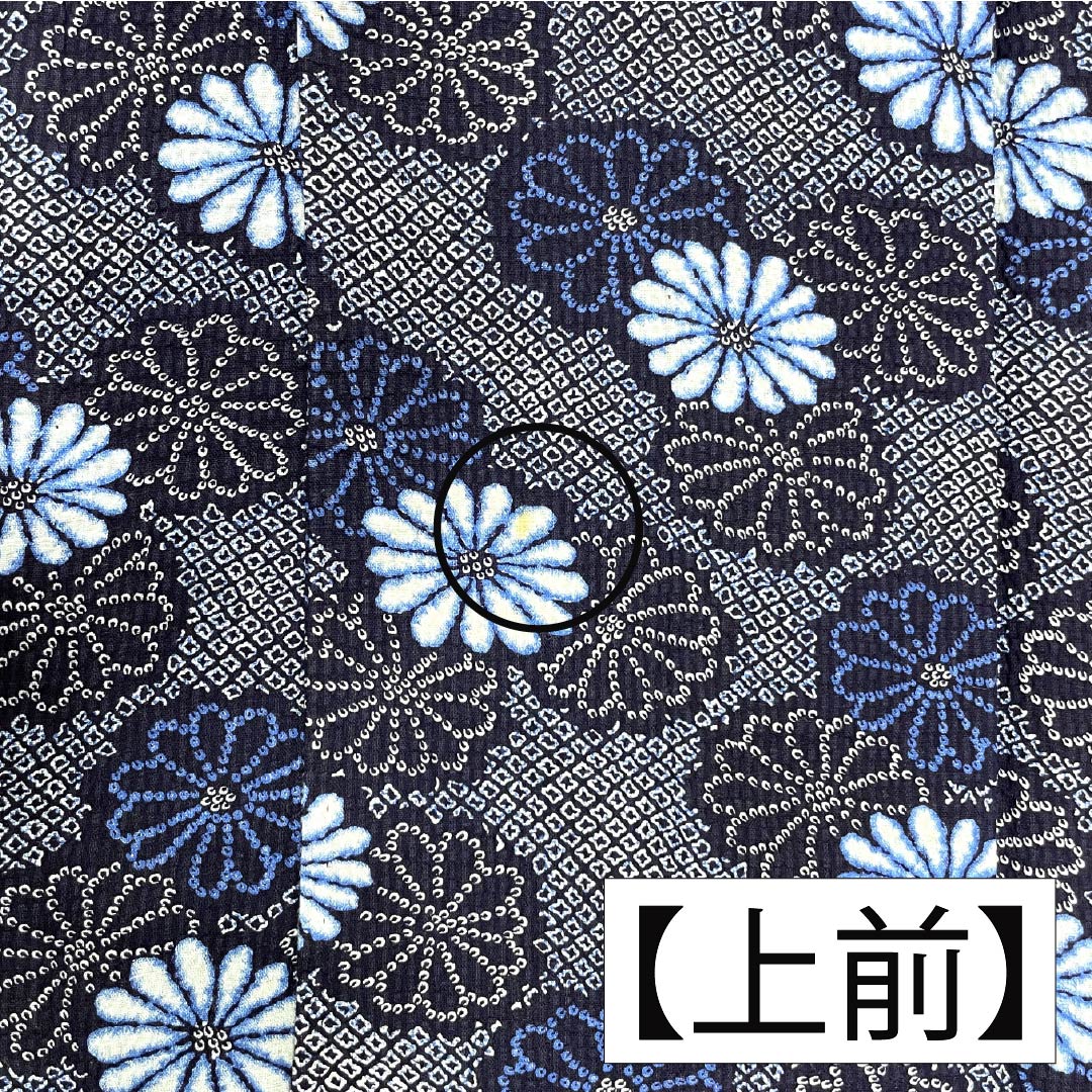 浴衣 木綿 身丈157cm 裄丈65cm Aランク 単衣 紺系 褐色（かちいろ） 菊 リップル 1118006473318
