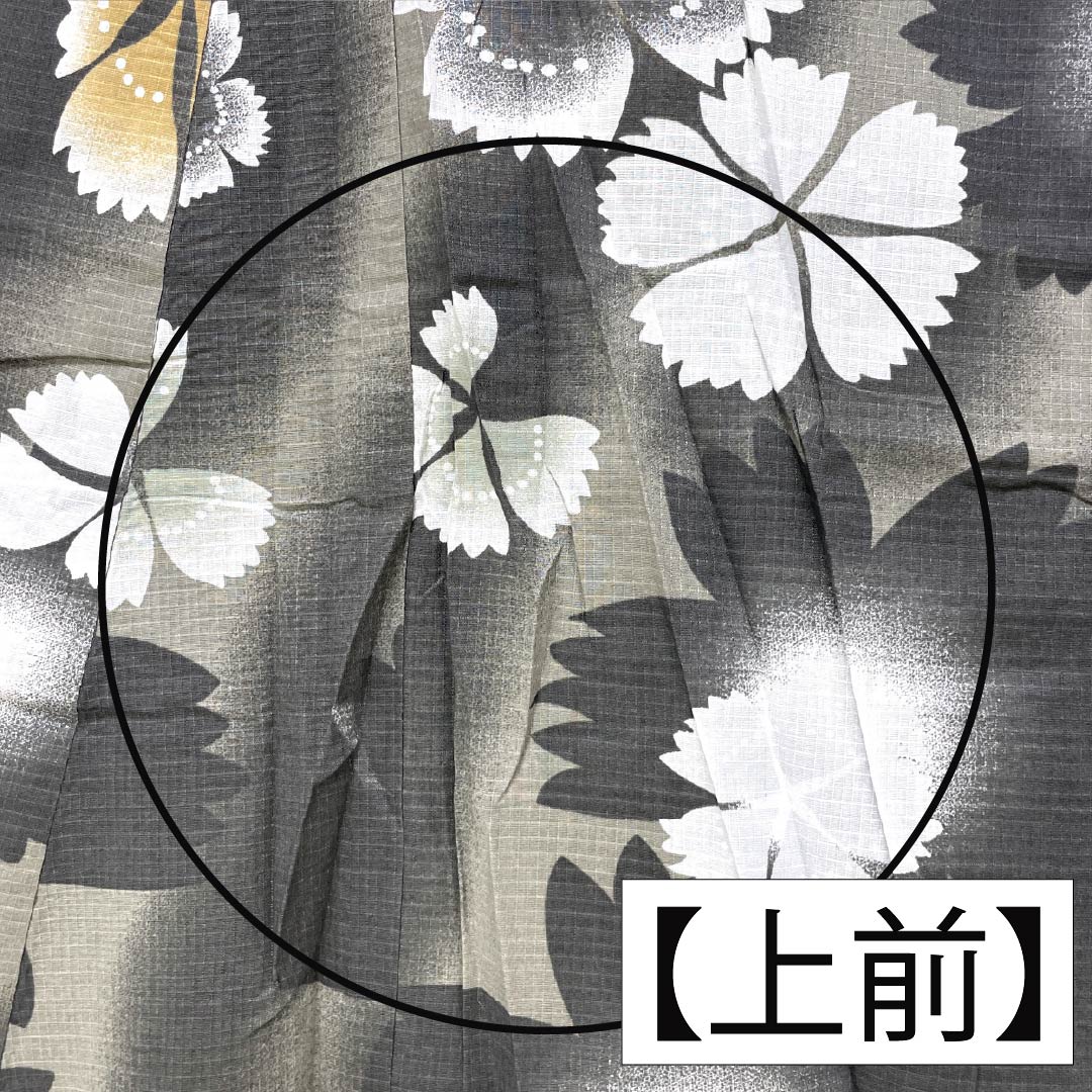 Yukata Cotton Length 161cm Sleeve length 67.5cm S rank Single layer Grayish charcoal gray (keshizuminezumiiro) Autumn cherry blossom 1118005312422