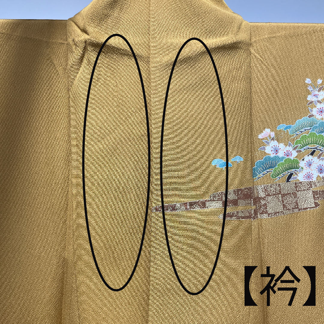 訪問着 袷 身丈158.5cm 裄丈61.5cm 小麦色 京友禅 桜 正絹 Sランク 黄系 1112002212323
