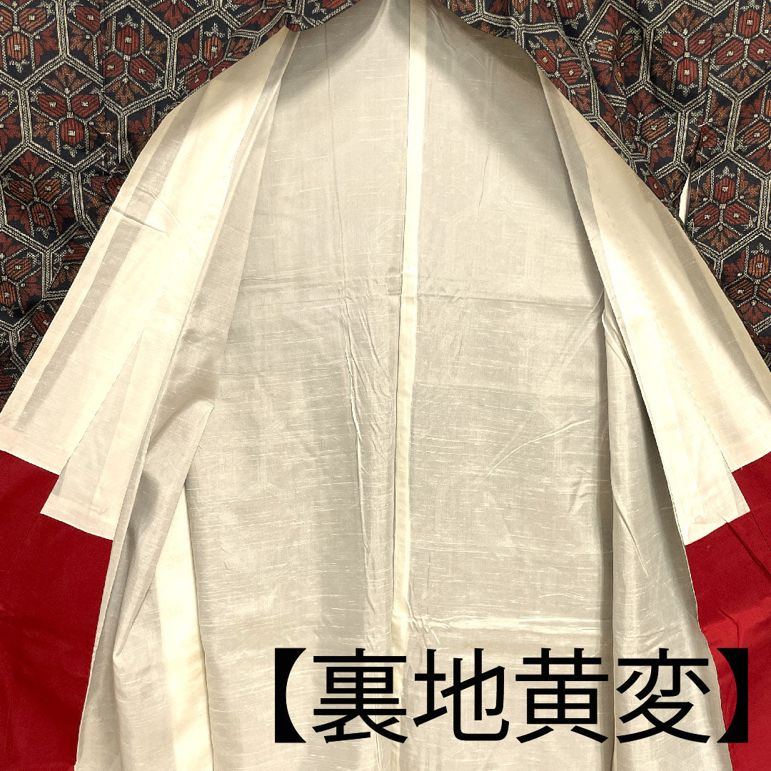 村山大島 身丈158cm 裄丈63.5cm 抽象模様 正絹 Aランク 袷 黒系 1116001983310