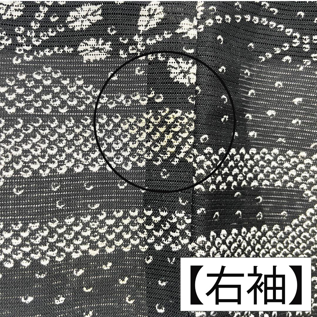夏物 ポリエステル 小紋 Aランク 身丈161.5cm 裄丈66cm 風景模様 洗える着物 絽 黒系 1132005153410