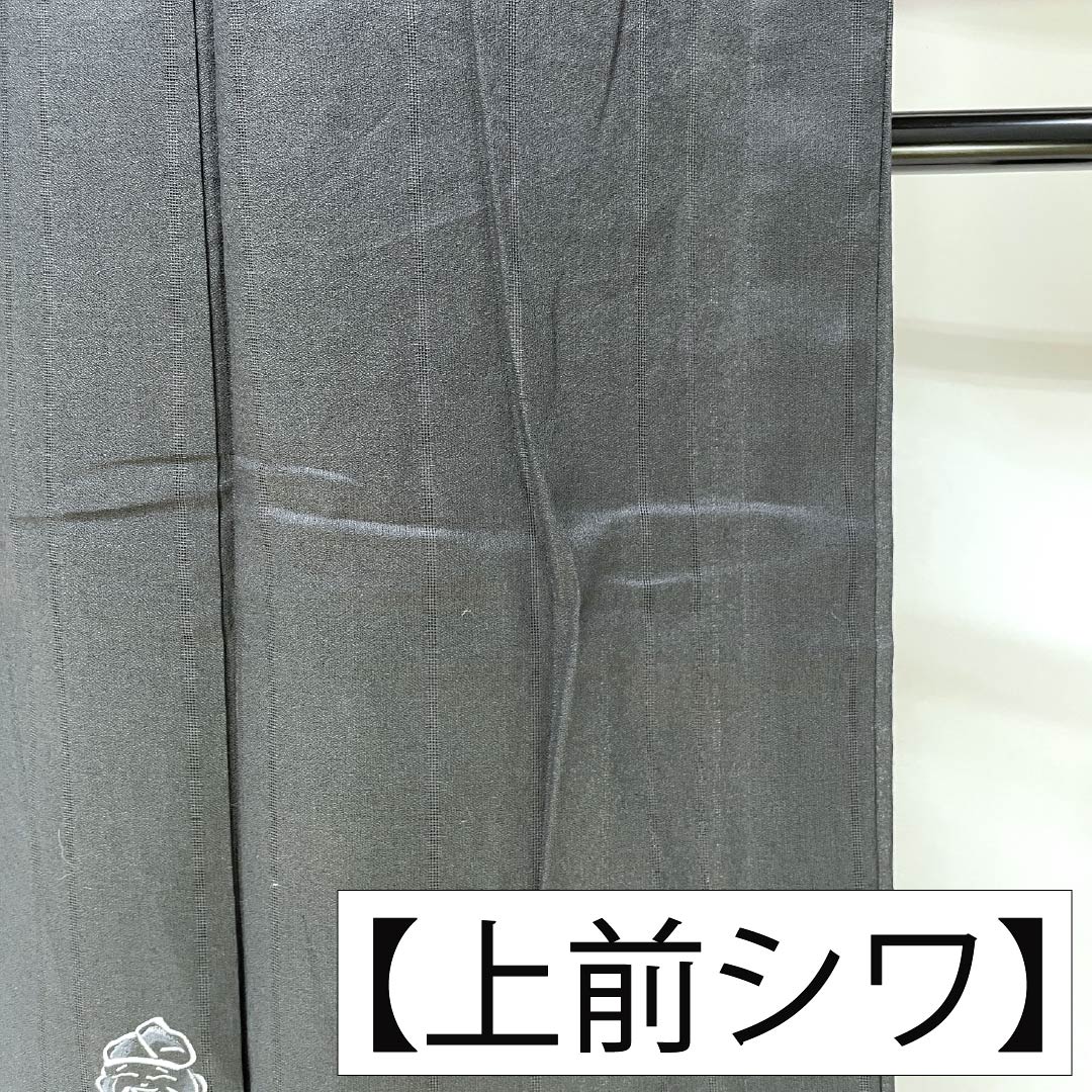 夏物 正絹 訪問着 Sランク 身丈167cm 裄丈68cm 付下げ 手描き 紬地 七福神 絽 黒系 1132003572510