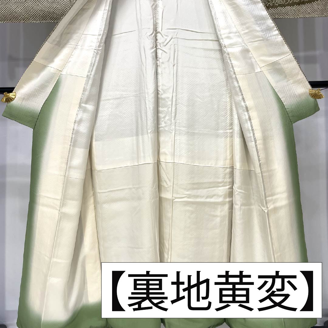 訪問着 正絹 Aランク 袷 身丈153cm 裄丈62.5cm 千歳茶色（せんざいちゃいろ） 絞り 菊 流水 しつけ糸付き 緑系 1112006753219