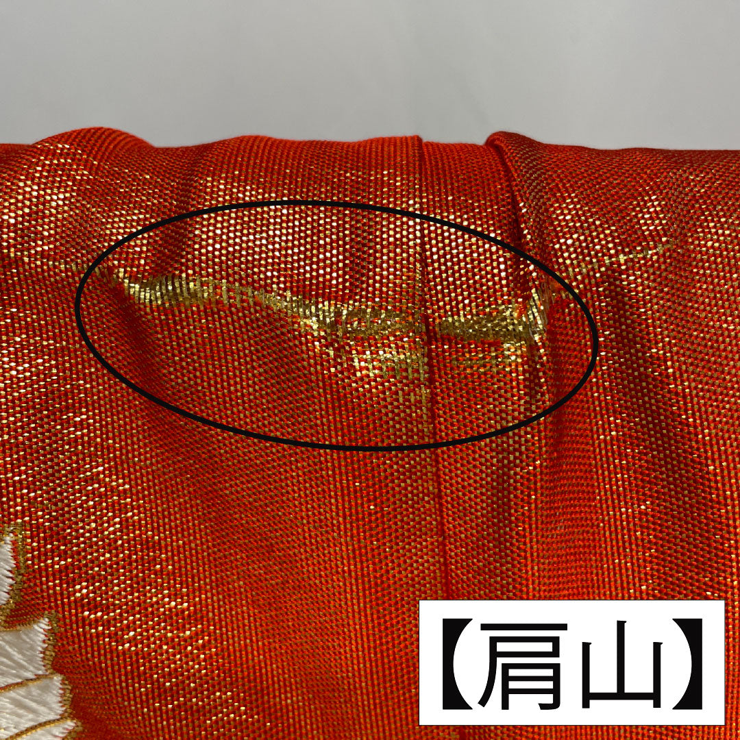 色打掛 正絹 Bランク 身丈195cm 裄丈69cm 唐織 鶴 鳳凰 花車 華文 袷 朱系 1110001034916