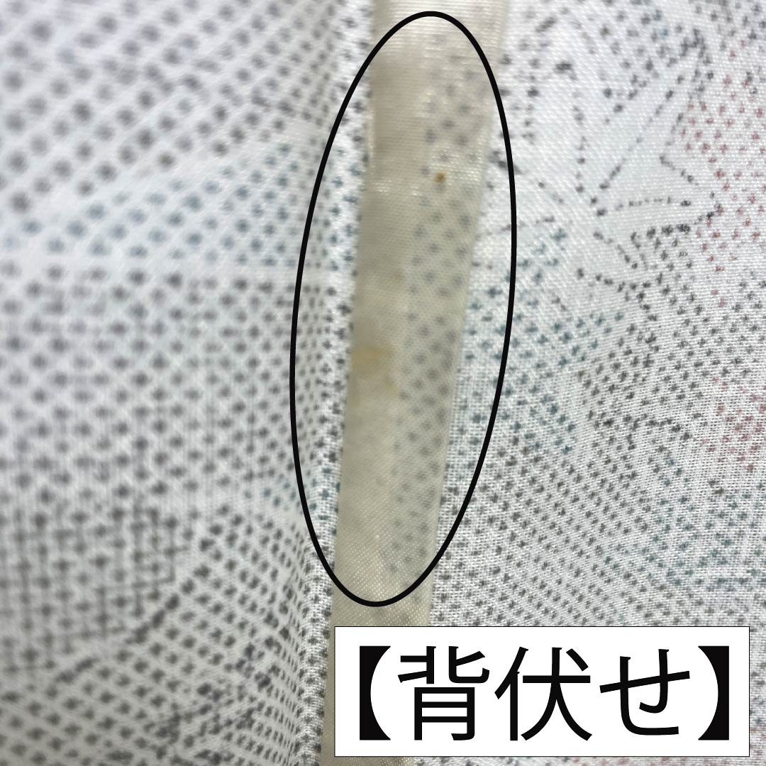夏物 ポリエステル 小紋 Aランク 身丈163.5cm 裄丈66cm 卯の花色（うのはないろ） 古典柄 洗える着物 紗 グレー系 1132005363422