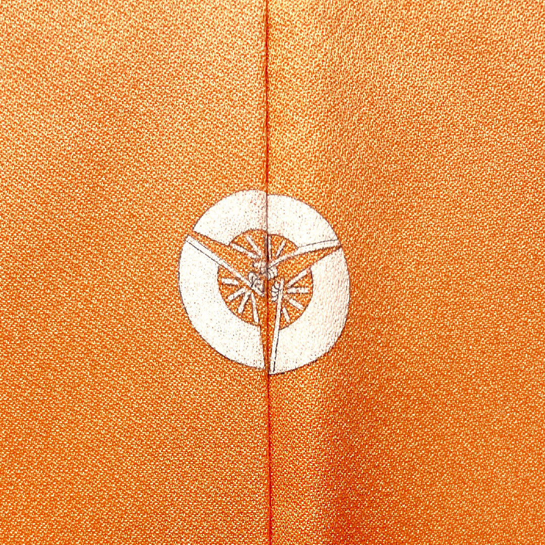 Colored Tomesode, Length 160.5cm, Sleeve Length 64cm, Lined, Coral Color, Kyo-Yuzen, Crane, Flowing Water, Three Fans, Pure Silk, S Rank, Three Crests, Orange, 1111001132426