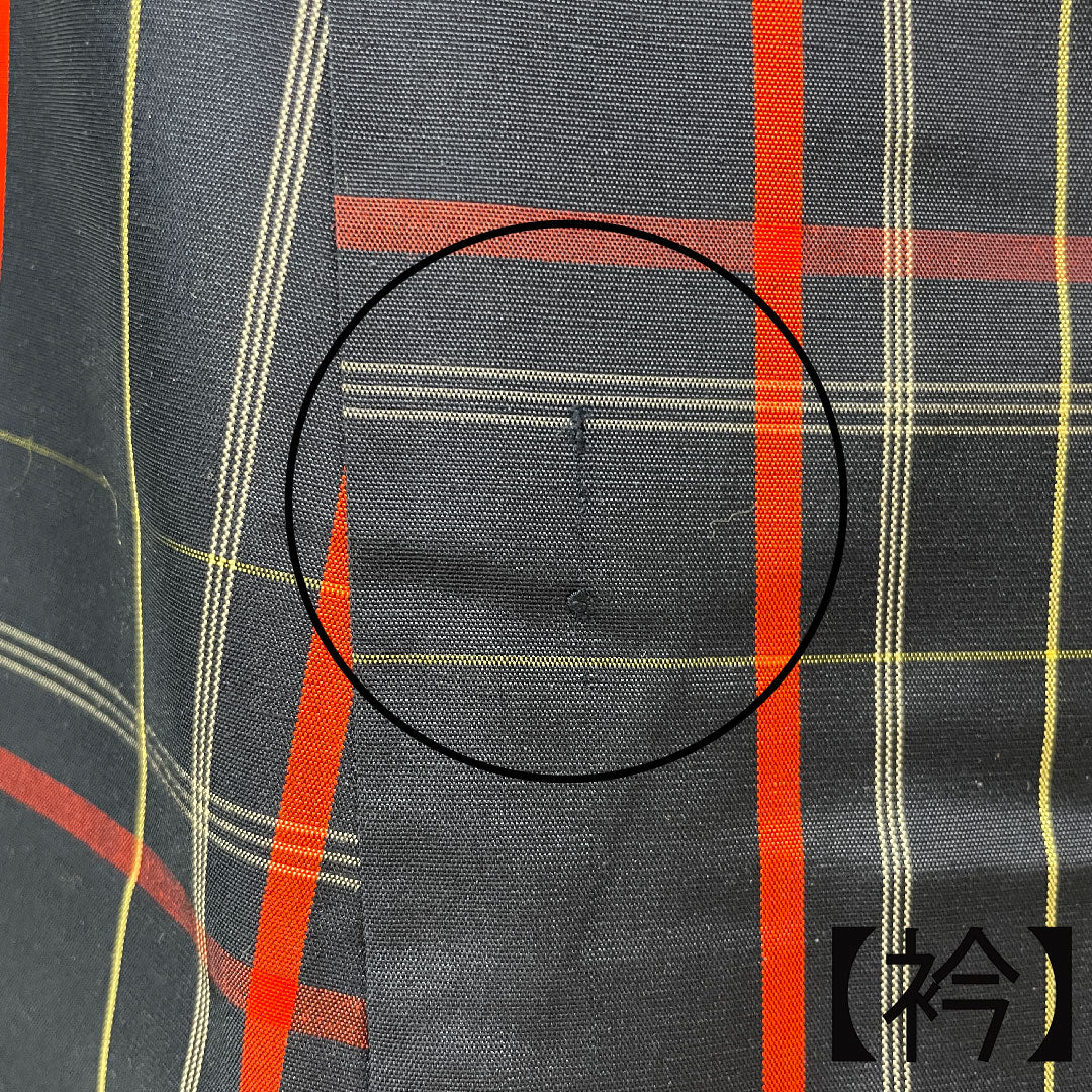縞大島 身丈162.5cm 裄丈65.5cm 濃紺色 格子 正絹 Aランク 袷 紺系 1116002343418
