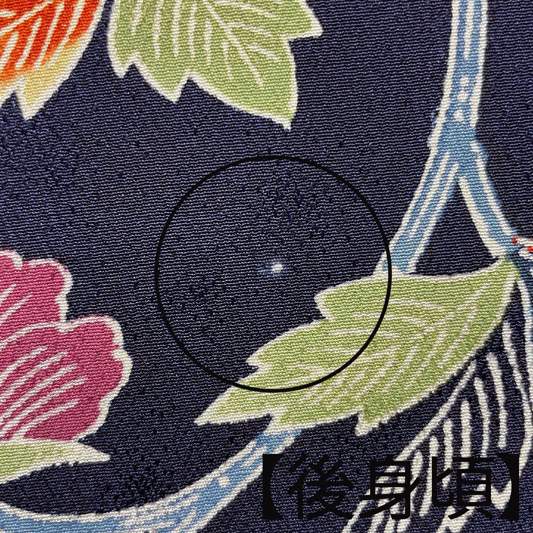 小紋 正絹 身丈155cm 裄丈62.5cm 袷  紺桔梗色 京紅型 草花模様  Bランク 紺系 1115003784318