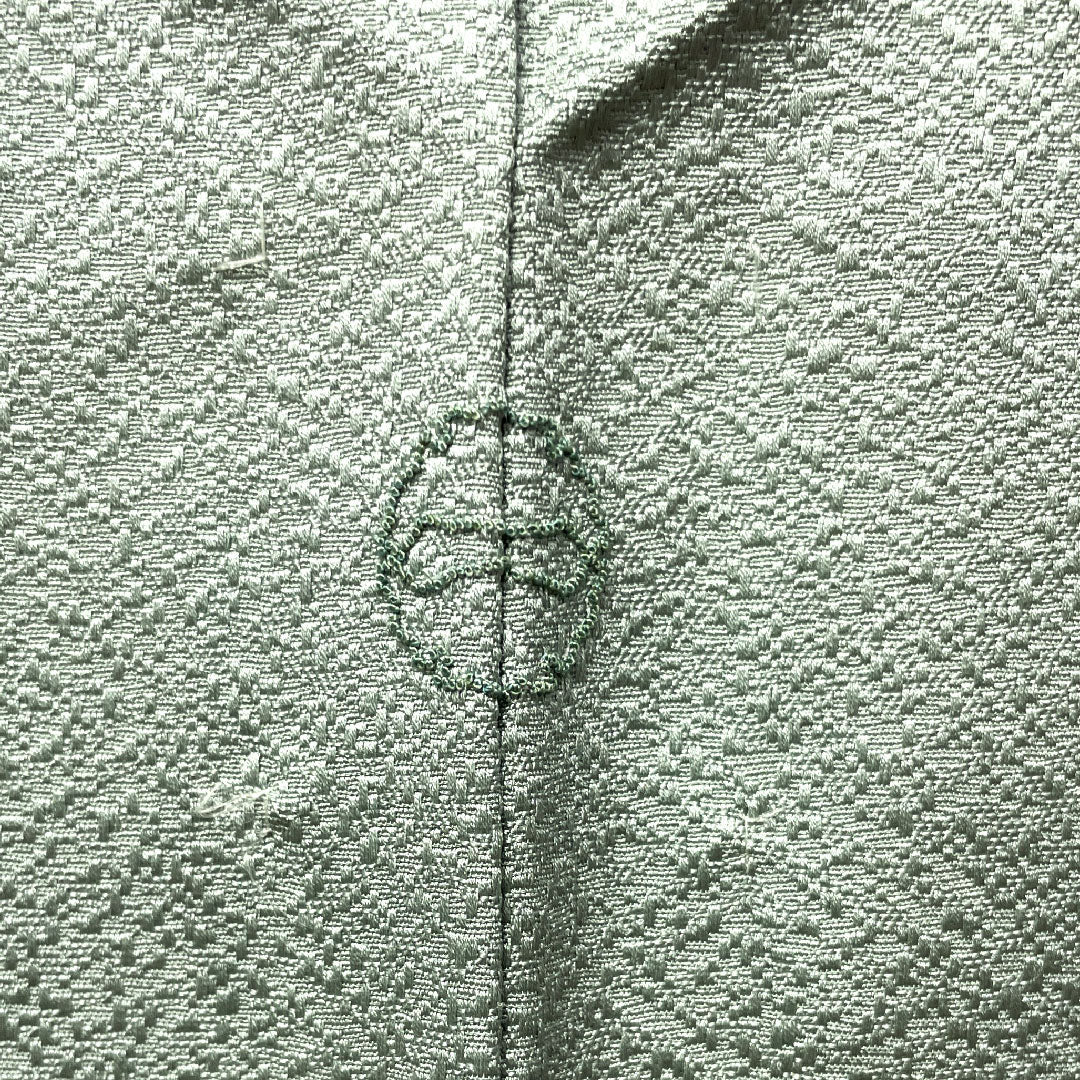 Plain color, pure silk, length 166.5cm, sleeve length 65.5cm, white-green, one pull within a snowflake, by Tatsuo Hyakukan, Kaga Yuzen artist, lined, S rank, green, 1114001142519