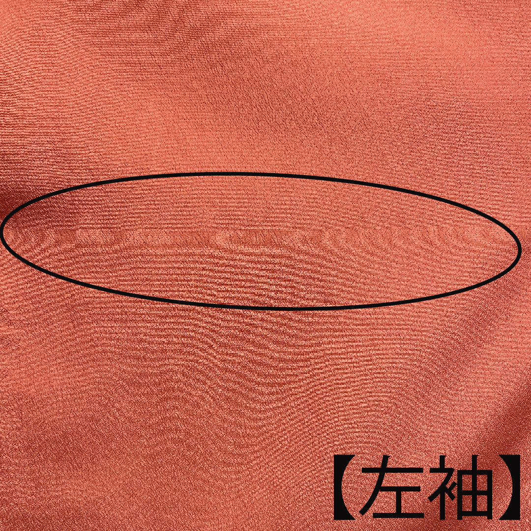 色無地 ポリエステル 珊瑚色 素無地 洗える着物  身丈163cm 裄丈65.5cm 袷  Bランク 朱系 1114001054416