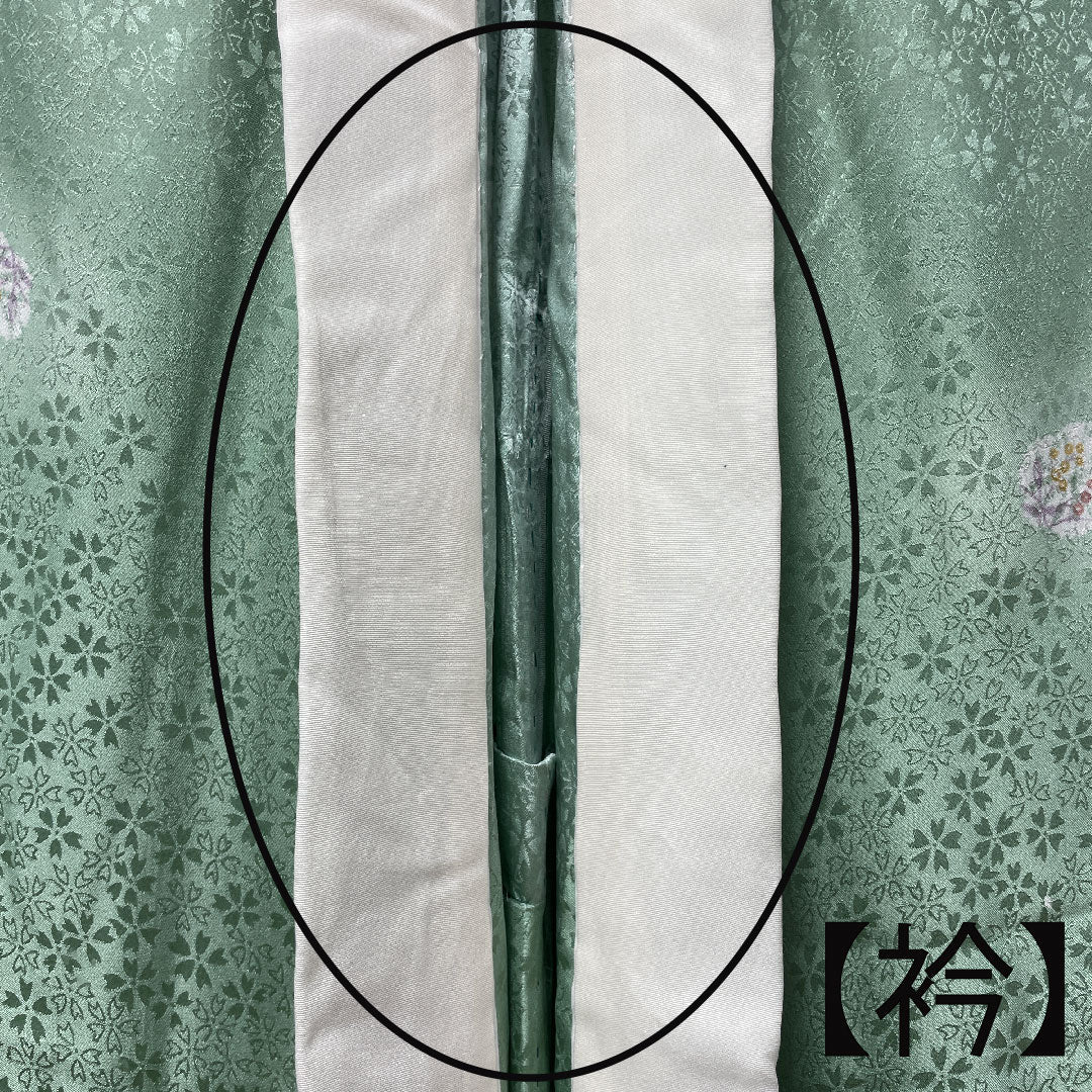 長襦袢 正絹 身丈128cm 裄丈66cm 単衣 薄緑色　菊 Aランク 緑系 1129000483219