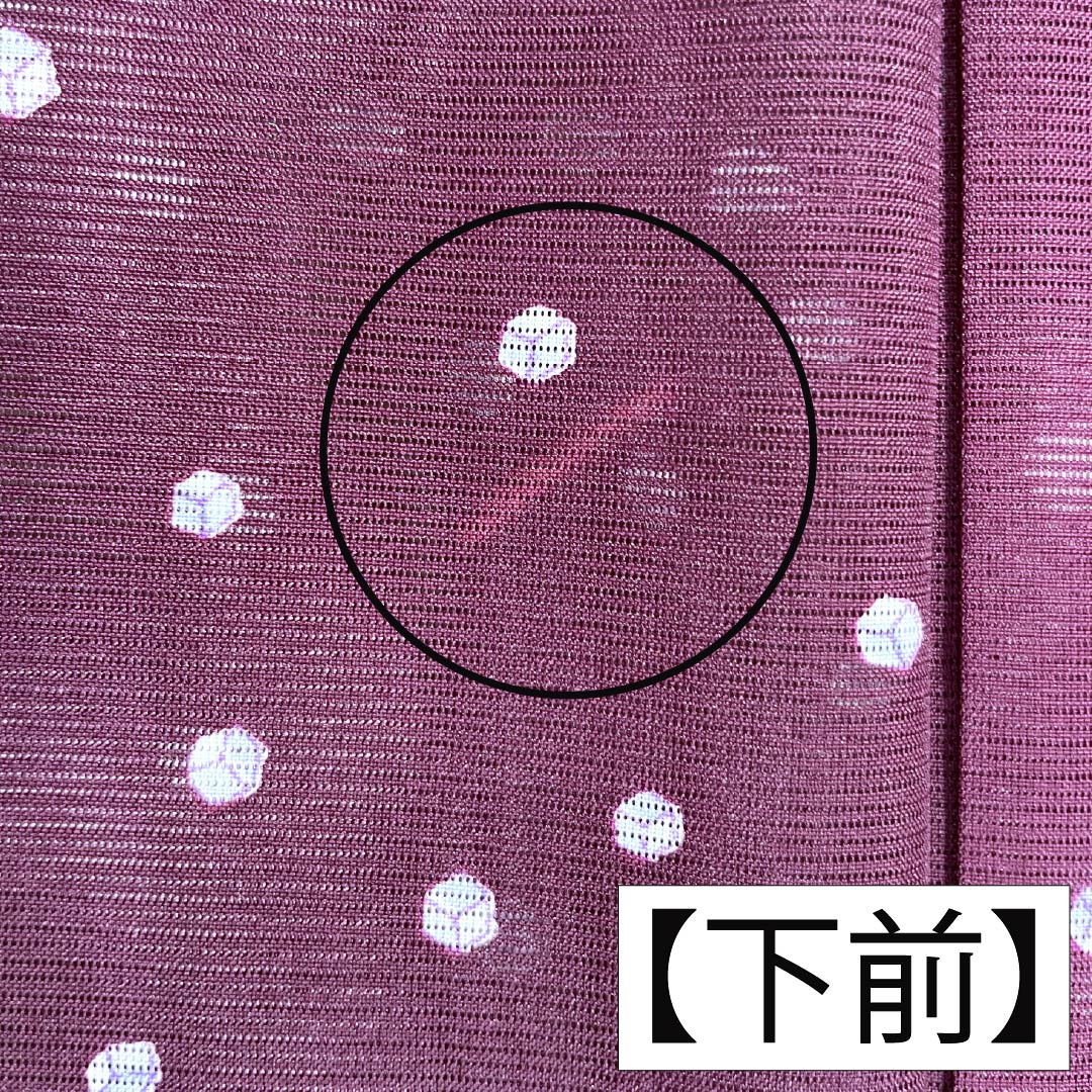 夏物 ポリエステル 小紋 Aランク 身丈162cm 裄丈63.5cm 壺菫色（つぼすみれいろ） ブロック柄 洗える着物 絽 紫系 1132003343420