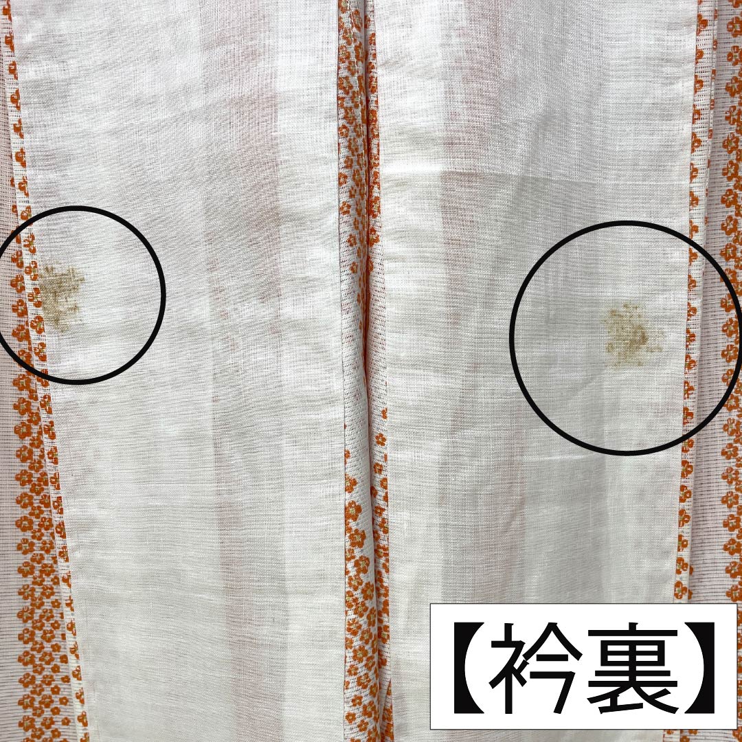 夏物 ポリエステル 小紋 Aランク 身丈167cm 裄丈65cm 洗える着物 小花 縞 絽 白系 1132007113511