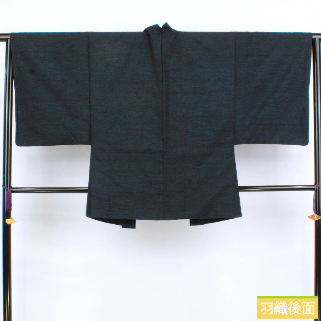 男物 正絹 Sランク 身丈127cm 裄丈64cm 相済茶色（あいすみちゃいろ） 紬地 アンサンブル 羽織紐付き 袷 紺系 1119001322218