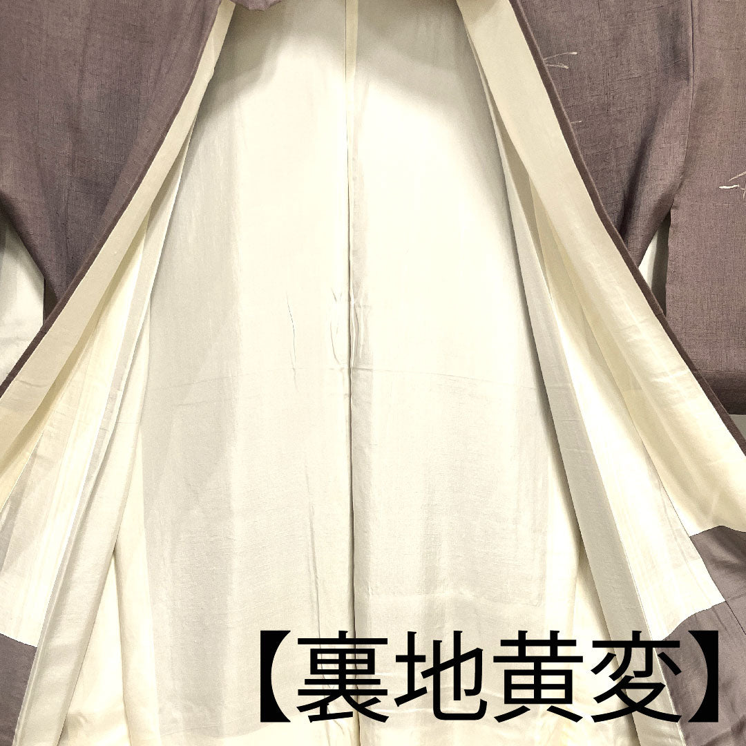 訪問着 袷 身丈160cm 裄丈60cm 紅掛鼠色 紬地 笹模様 正絹 Sランク グレー系 1112001962422