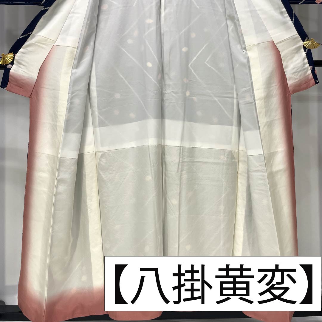 小紋 正絹 Sランク 身丈154.5cm 裄丈62.5cm 袷 濃紺色（のうこんいろ） 線 小帽子絞り しつけ糸付き 紺系 1115006762218