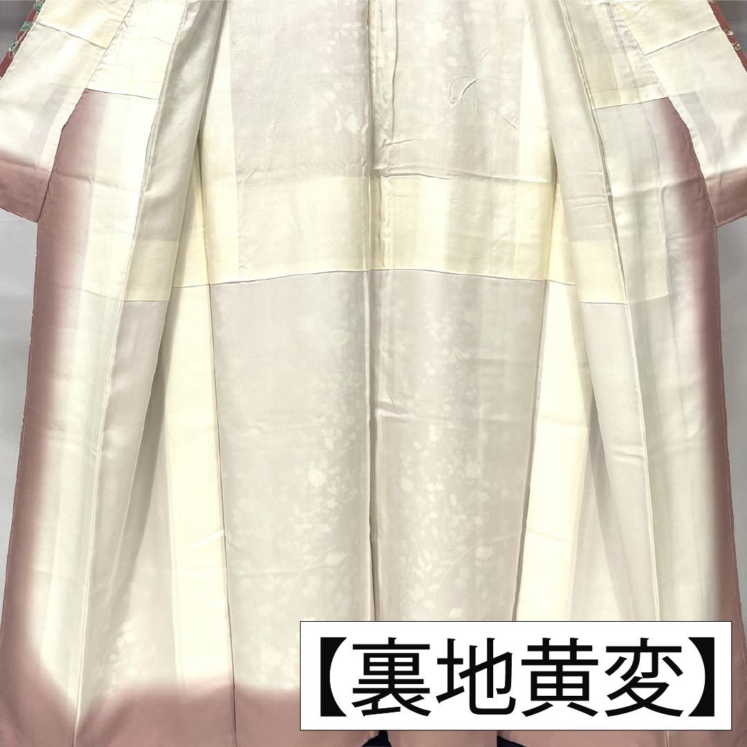 小紋 正絹 身丈156cm 裄丈62.5cm 袷 浅蘇芳色（あさきすおういろ） 草花模様 Aランク ピンク系 1115005083313