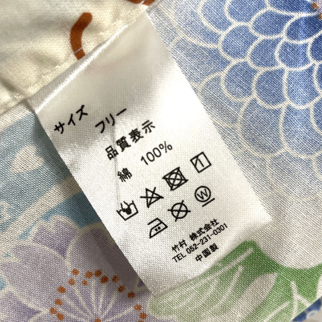 Yukata Cotton Length 164cm Sleeve length 66cm S rank Single layer White Cherry blossom Chrysanthemum 1118004672411