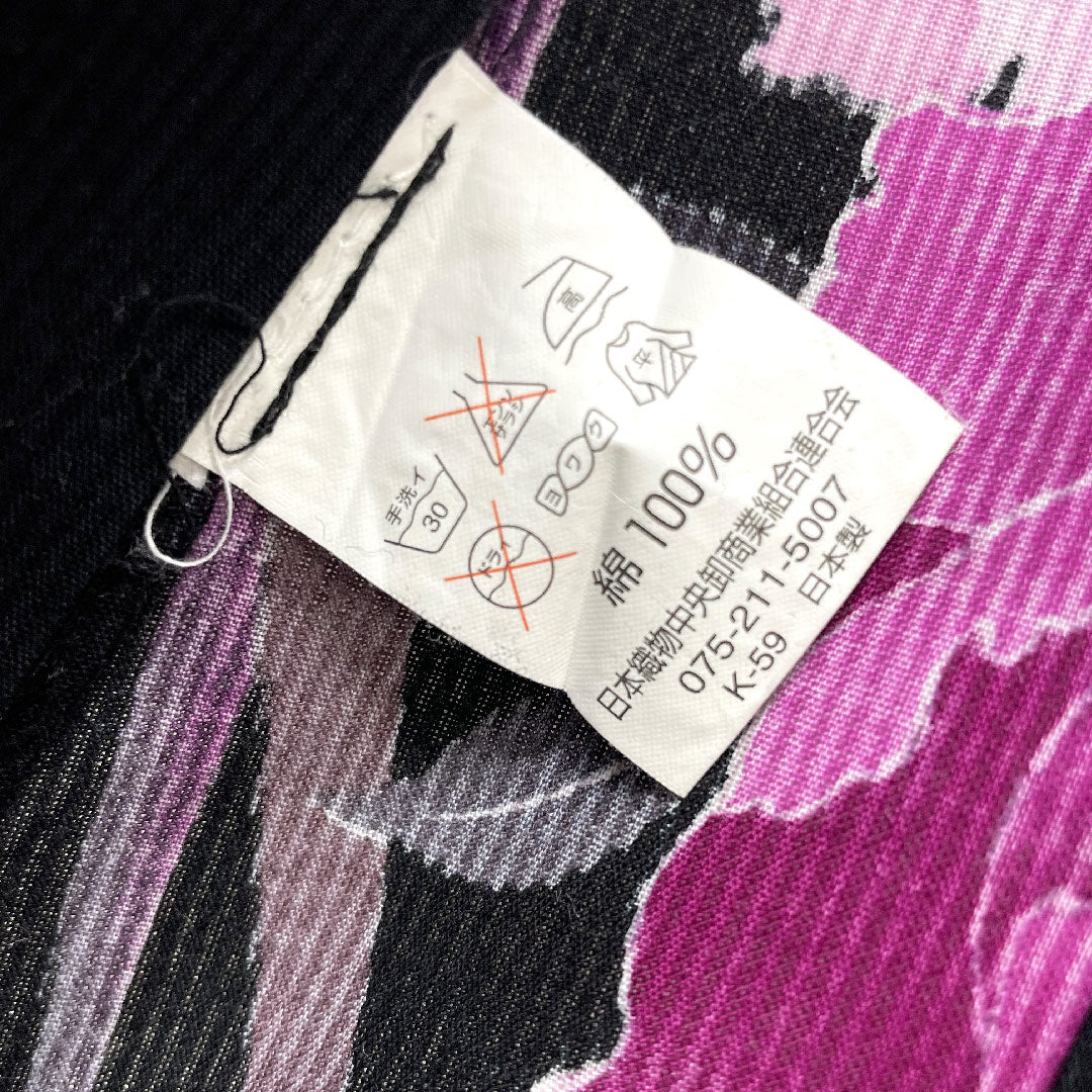 浴衣 木綿 身丈159.5cm 裄丈67cm Sランク 単衣 黒系 牡丹 1118005212310