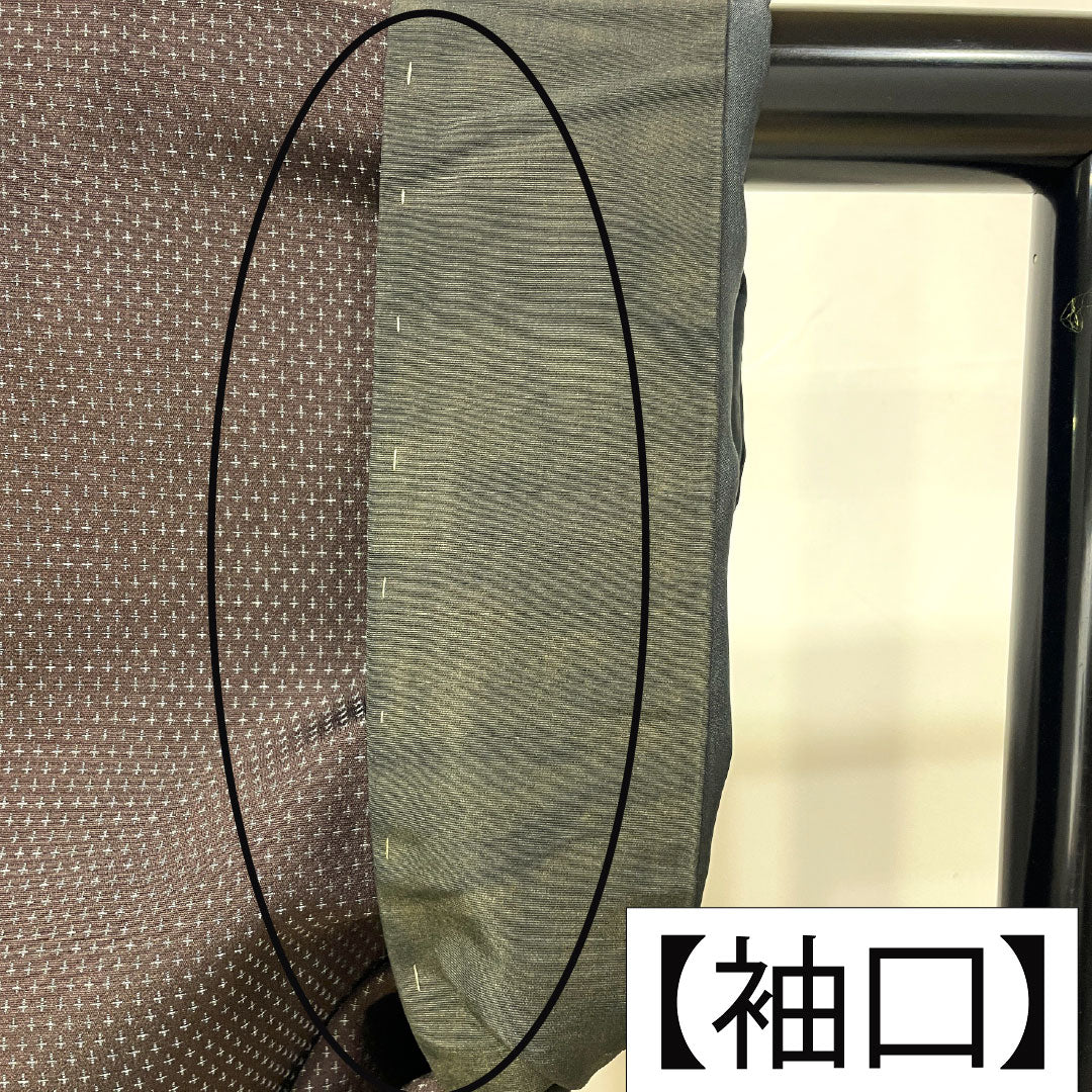 男物 正絹 Aランク 身丈138.5cm 裄丈67.5cm 石板色（せきばんいろ） 蚊絣 しつけ糸付き 袷 紫系 1119001673320