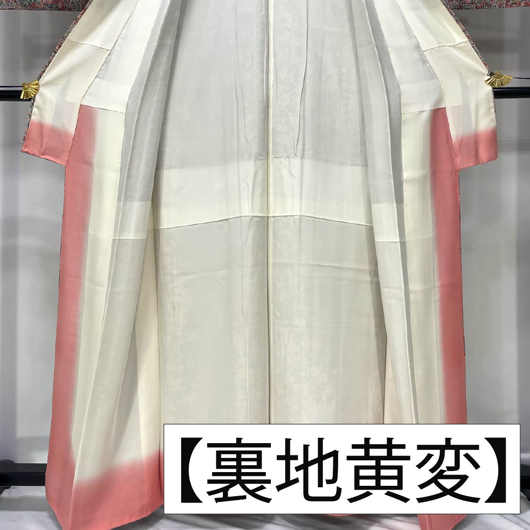 小紋 正絹 Sランク 身丈161cm 裄丈66cm 袷 甚三紅色（じんざもみいろ） 更紗 ピンク系 1115007082413