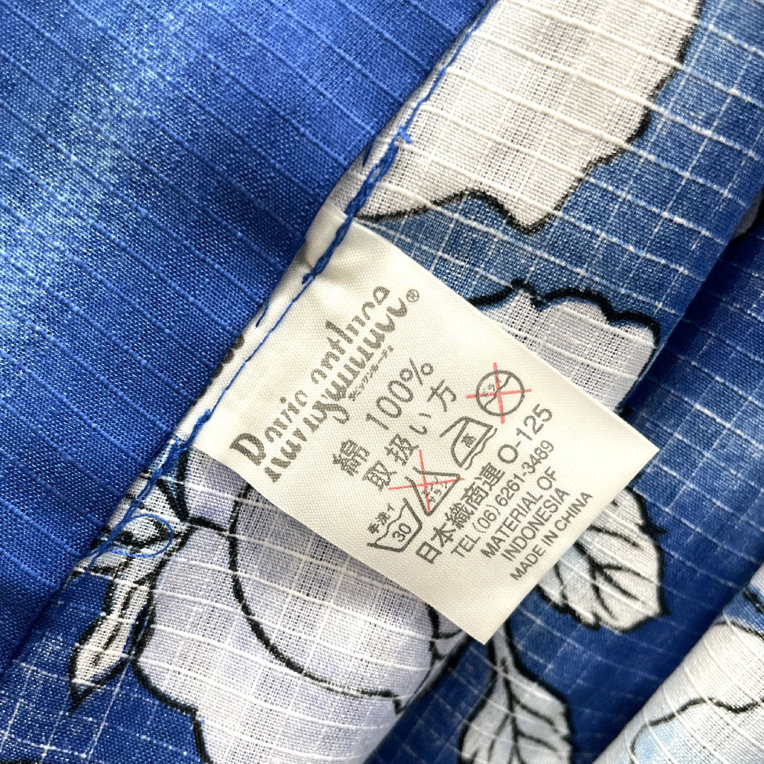 Yukata with basting thread, unused, lapis lazuli, rose, cotton, S rank, single layer, length 164.5cm, sleeve length 65.5cm, blue, 1118002932417