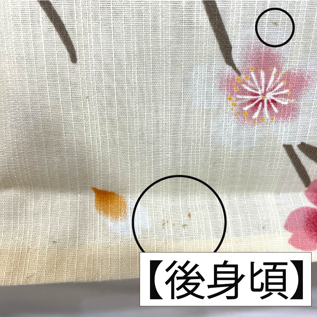 浴衣 木綿 身丈160cm 裄丈66.5cm Aランク 単衣 クリーム系 東京白茶色（とうきょうしらちゃいろ） 桜 1118006033415