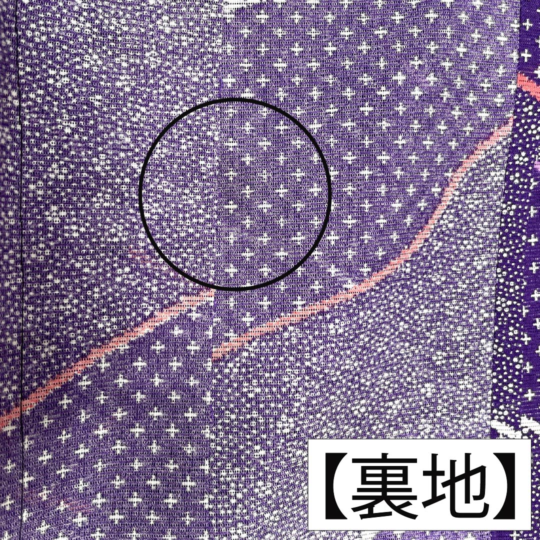 夏物 ポリエステル 小紋 身丈167.5cm 裄丈68.5cm 紫色（むらさきいろ） 小花模様 道長取り 洗える着物 絽 Sランク 紫系 1132002522520